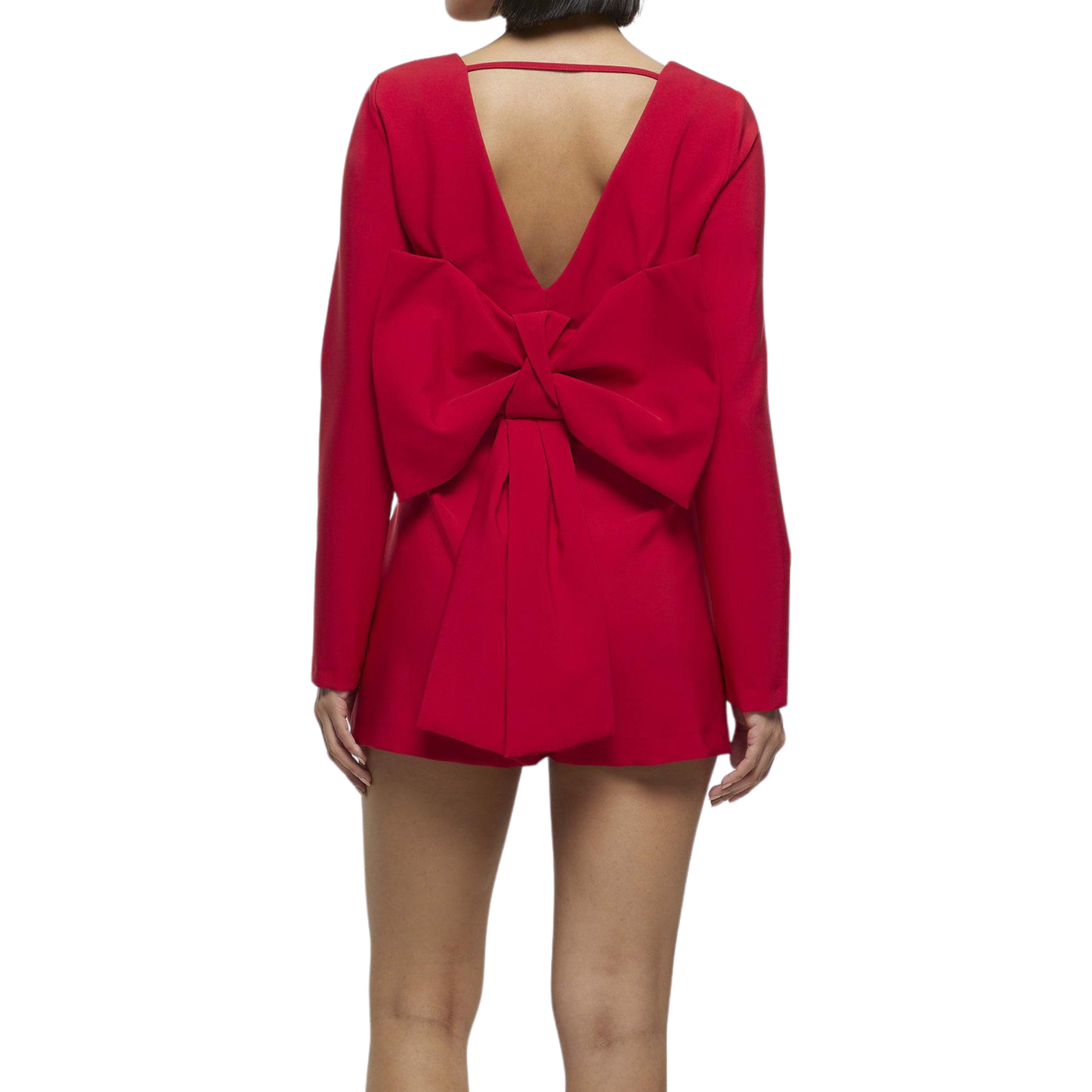 River Island Red Bow Detail Playsuit