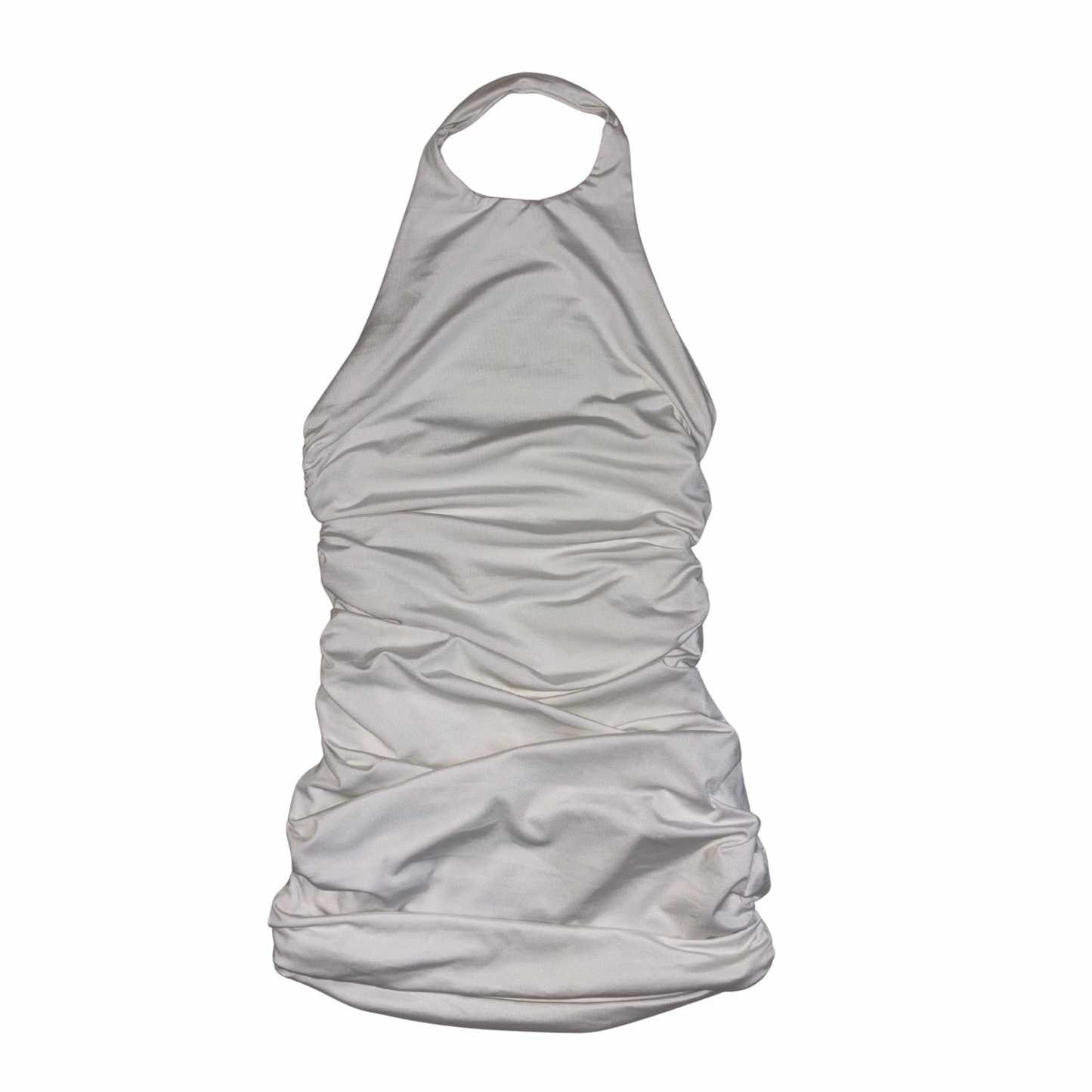White Halterneck Ruched Mini Dress