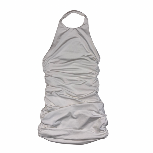 White Halterneck Ruched Mini Dress