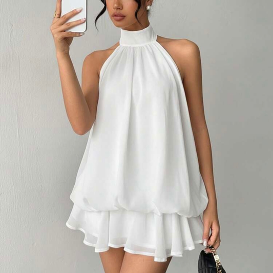 White Mesh Halterneck Mini Dress