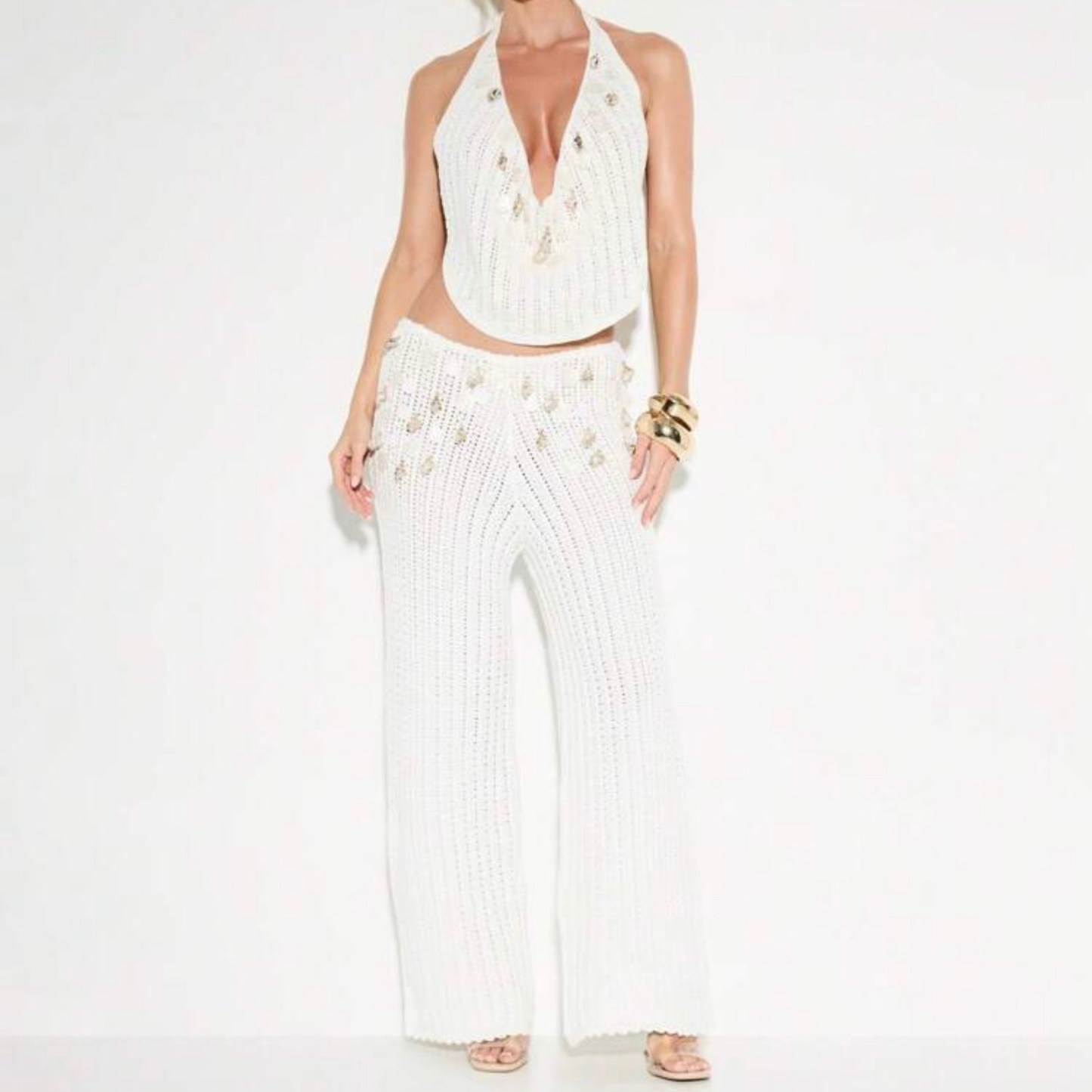 Cream Knit Shell Detail Co-Ord