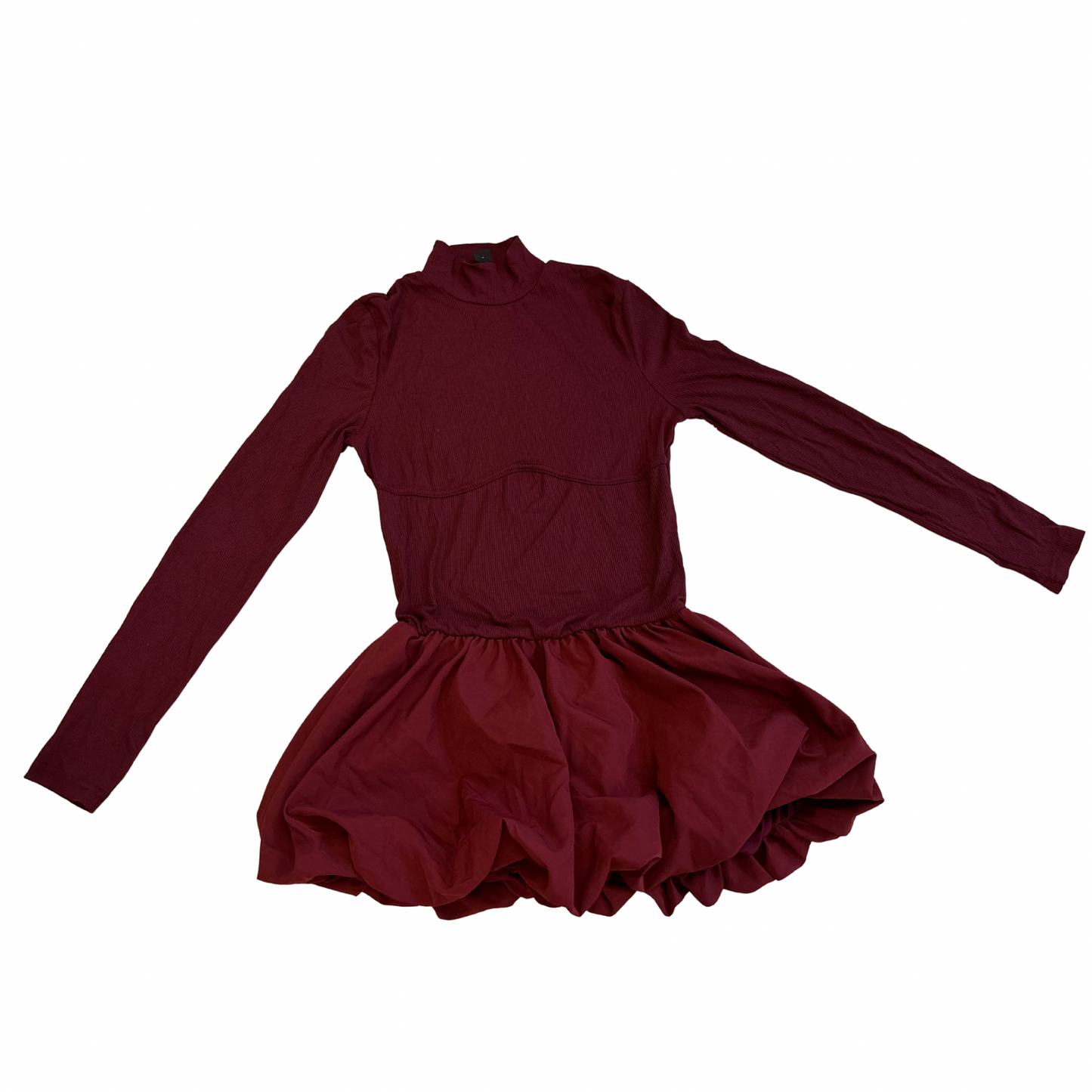 Burgundy Long Sleeve Puff Bottom Mini Dress