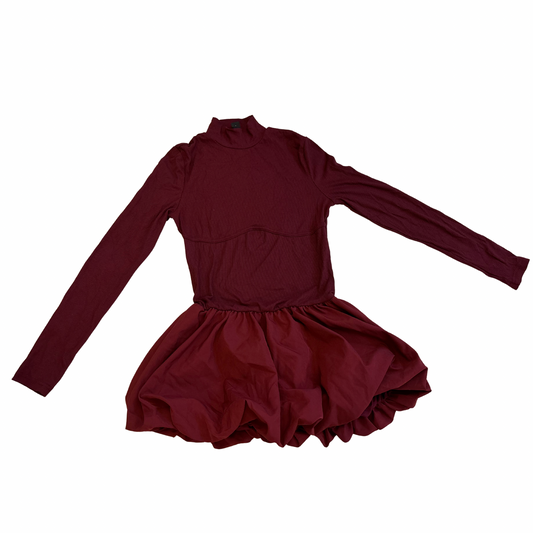 Burgundy Long Sleeve Puff Bottom Mini Dress