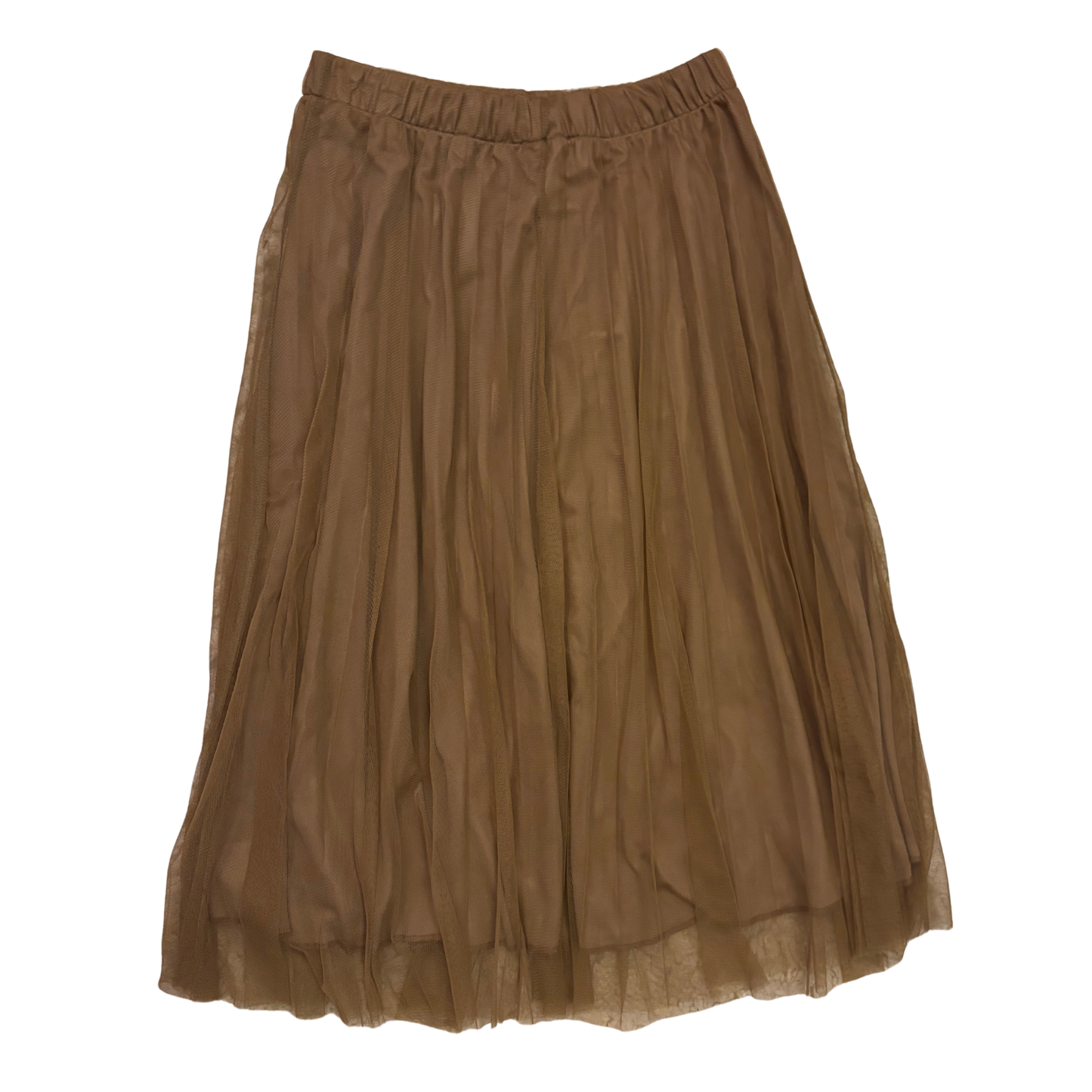 Tan Mesh Pleated Midi Skirt
