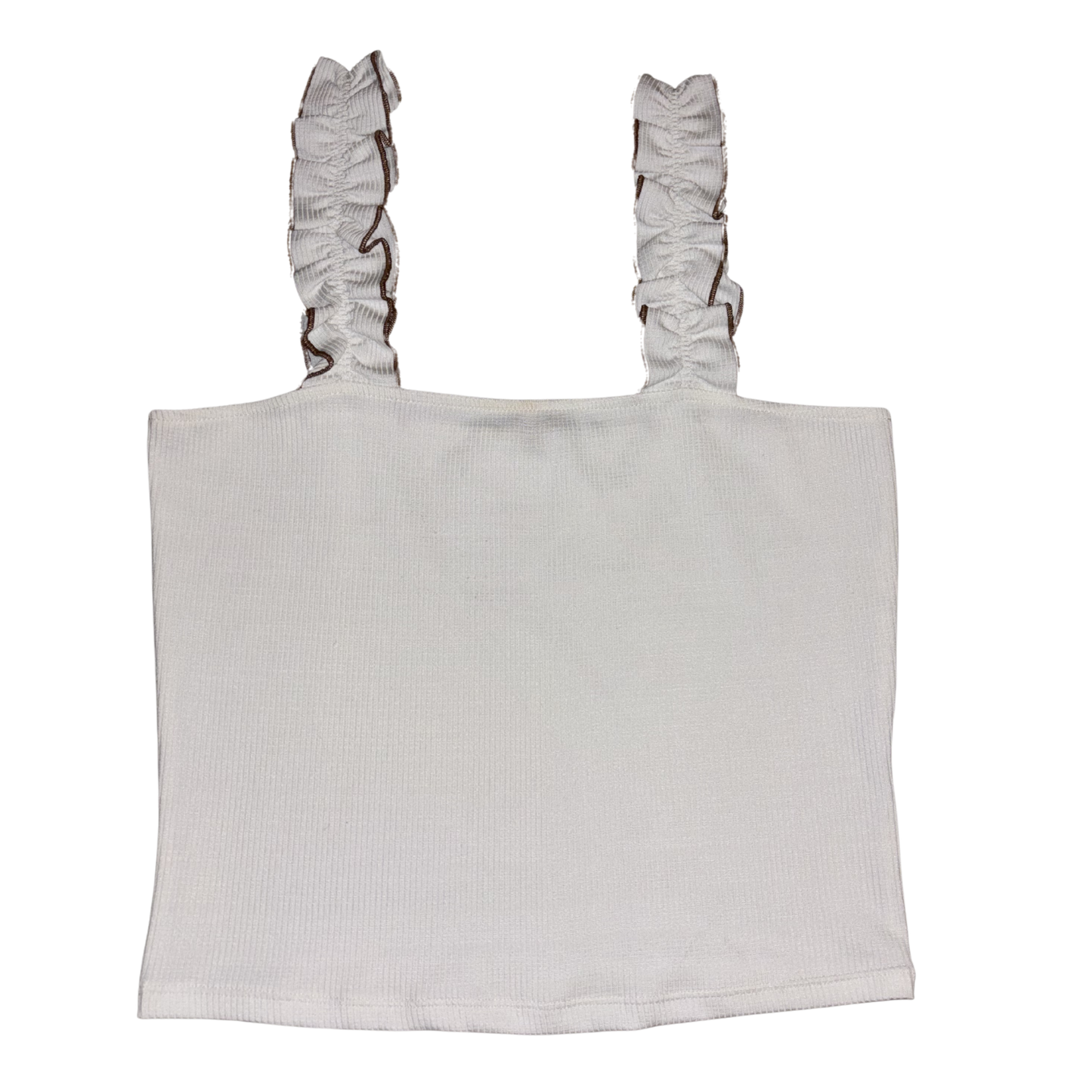 White Ribbed Ruffle Sleeve Top
