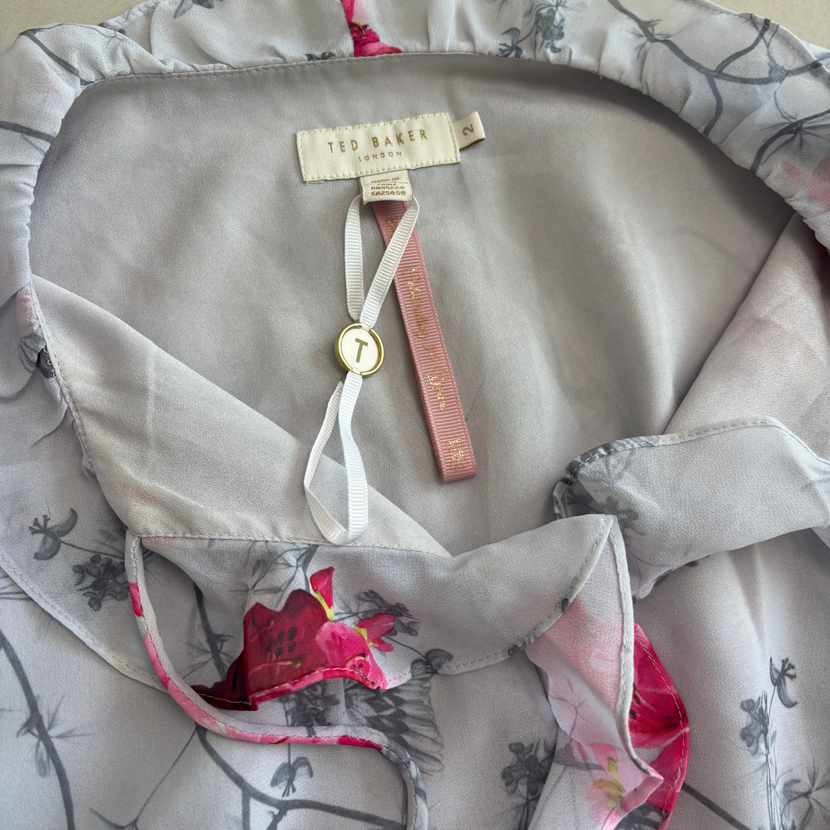 Ted Baker Grey Flower Detail Long Sleeve Mini Dress