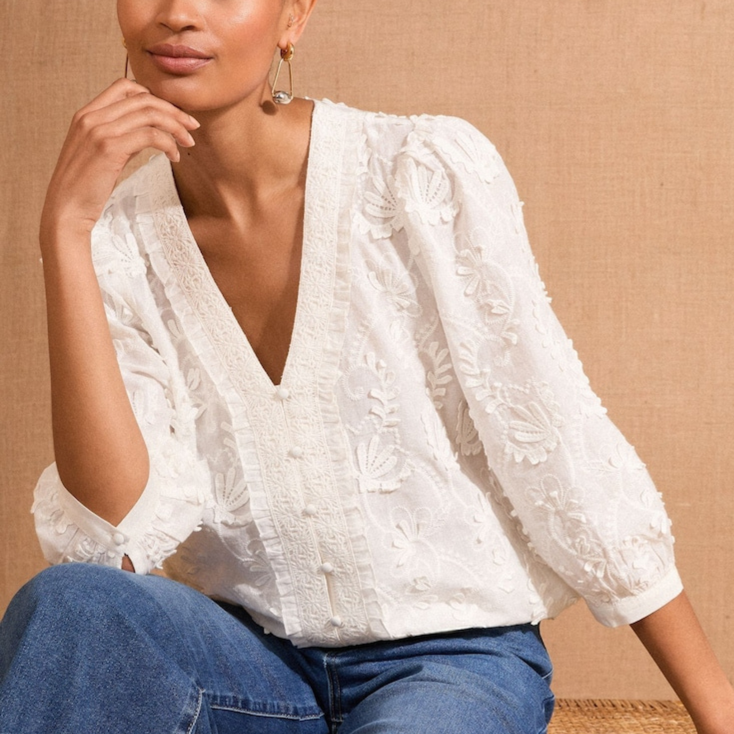 Love & Roses White Floral Button Up Top