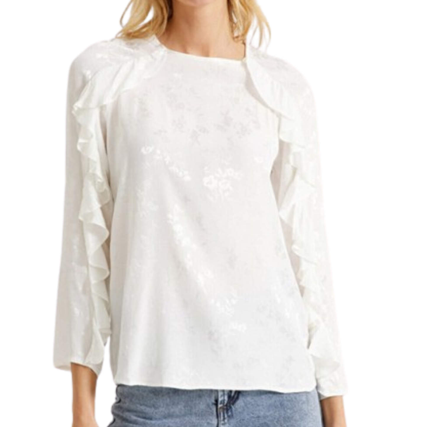 Koton White Floral Flow Sleeve Top