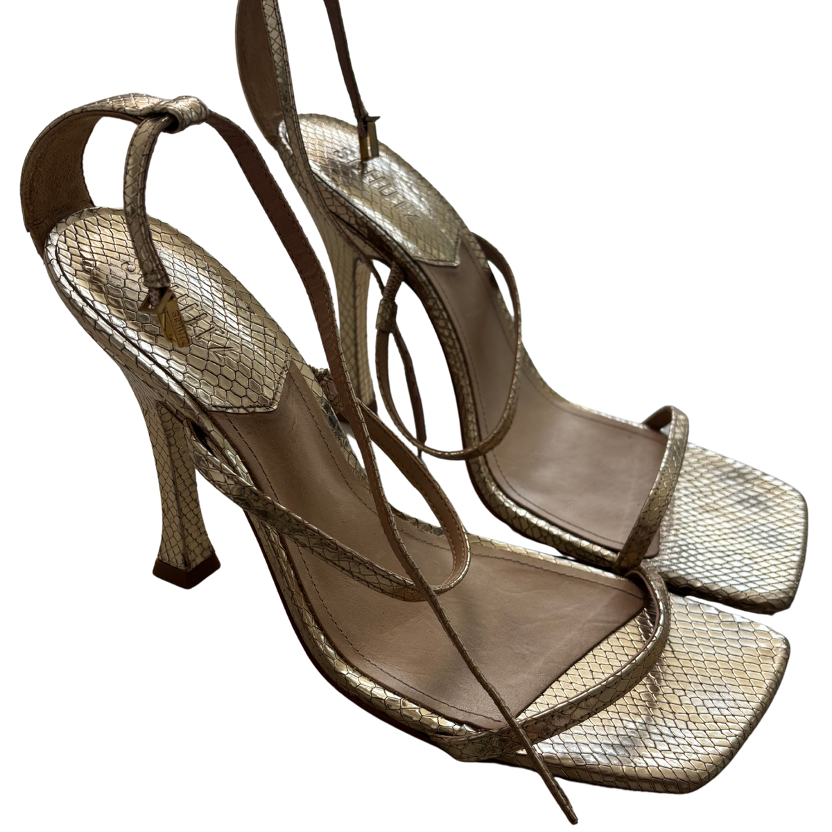 SCHUZ Gold Snake Print Heels
