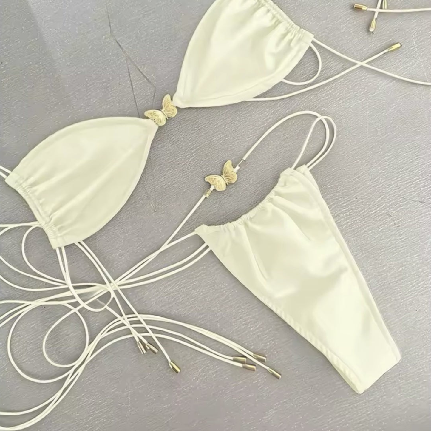 White Butterfly Bikini Set