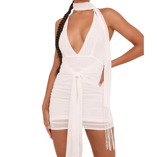Ego White Tassel Mini Dress