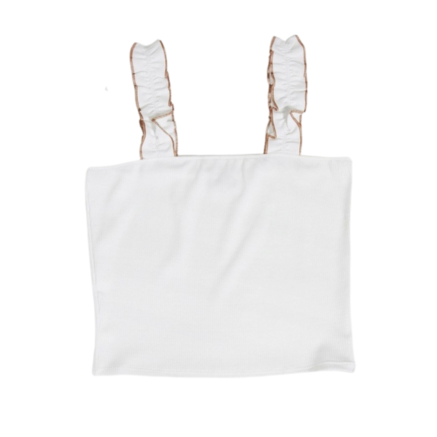 White Ribbed Ruffle Sleeve Top