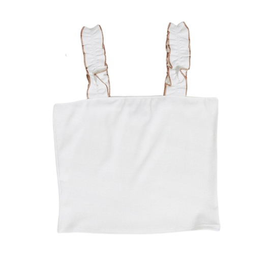 White Ribbed Ruffle Sleeve Top