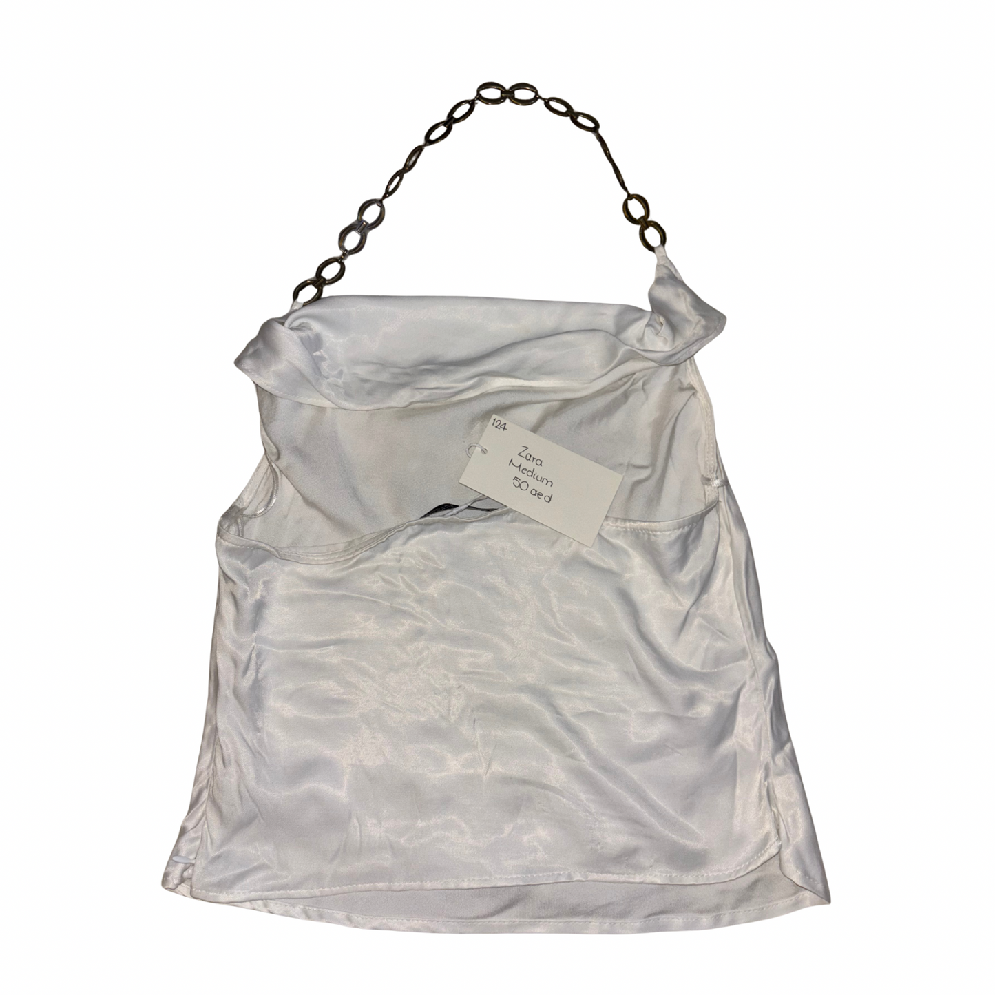 Zara White Satin Chain Detail Top