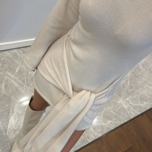 Boohoo Cream Tie Waist Mini Dress