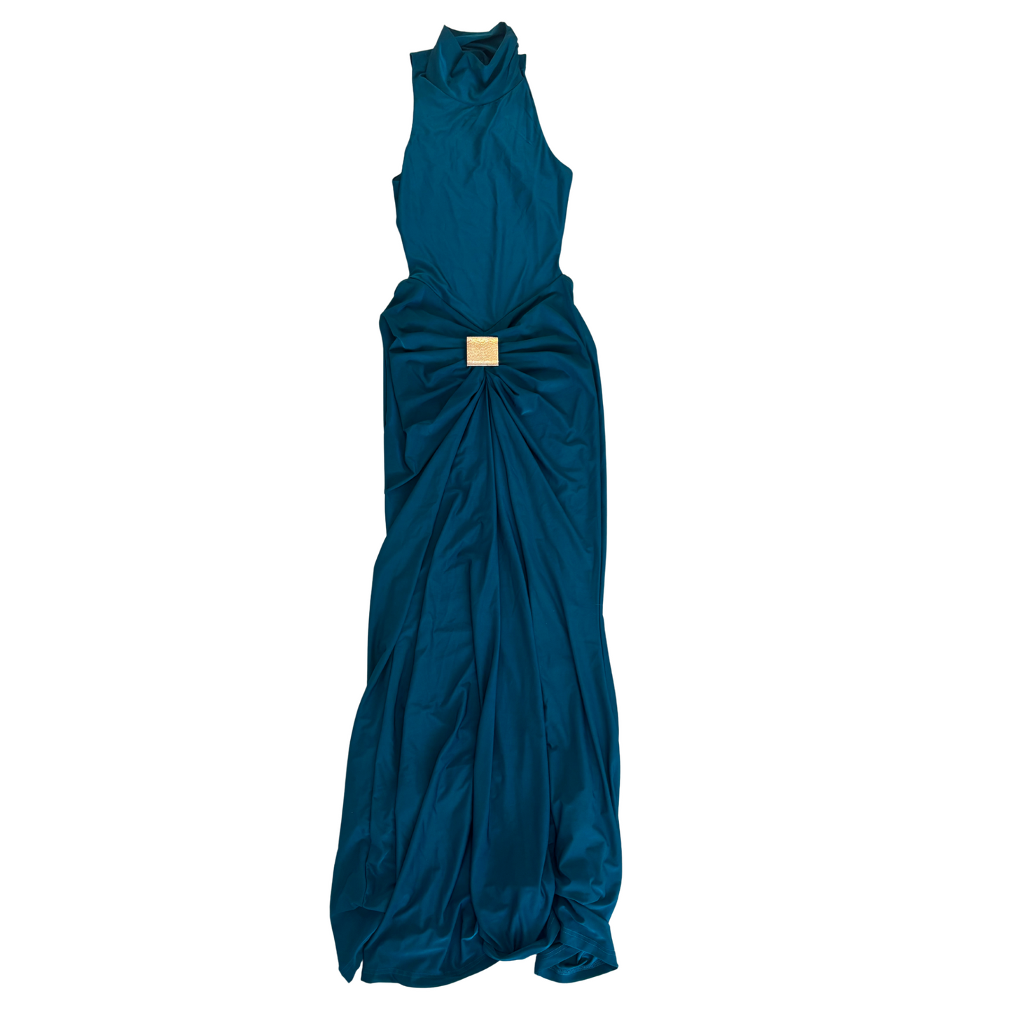 Teal Blue High Neck Backless Maxi Dress