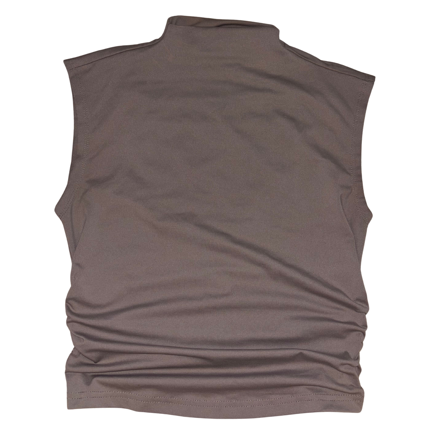 Brown High Neck Sleeveless Ruched Top
