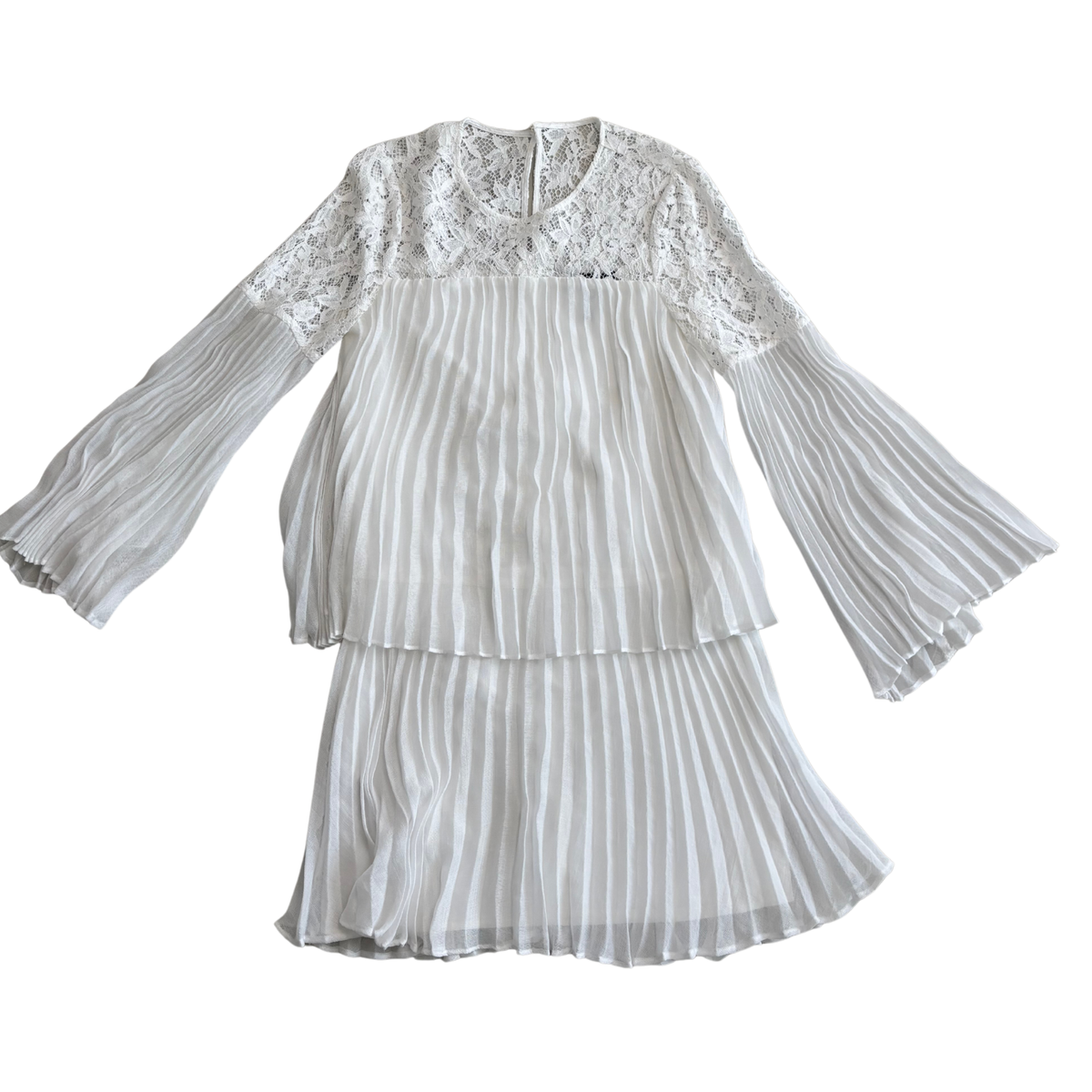 BCBGMaxazria White Lace Pleated Mini Dress