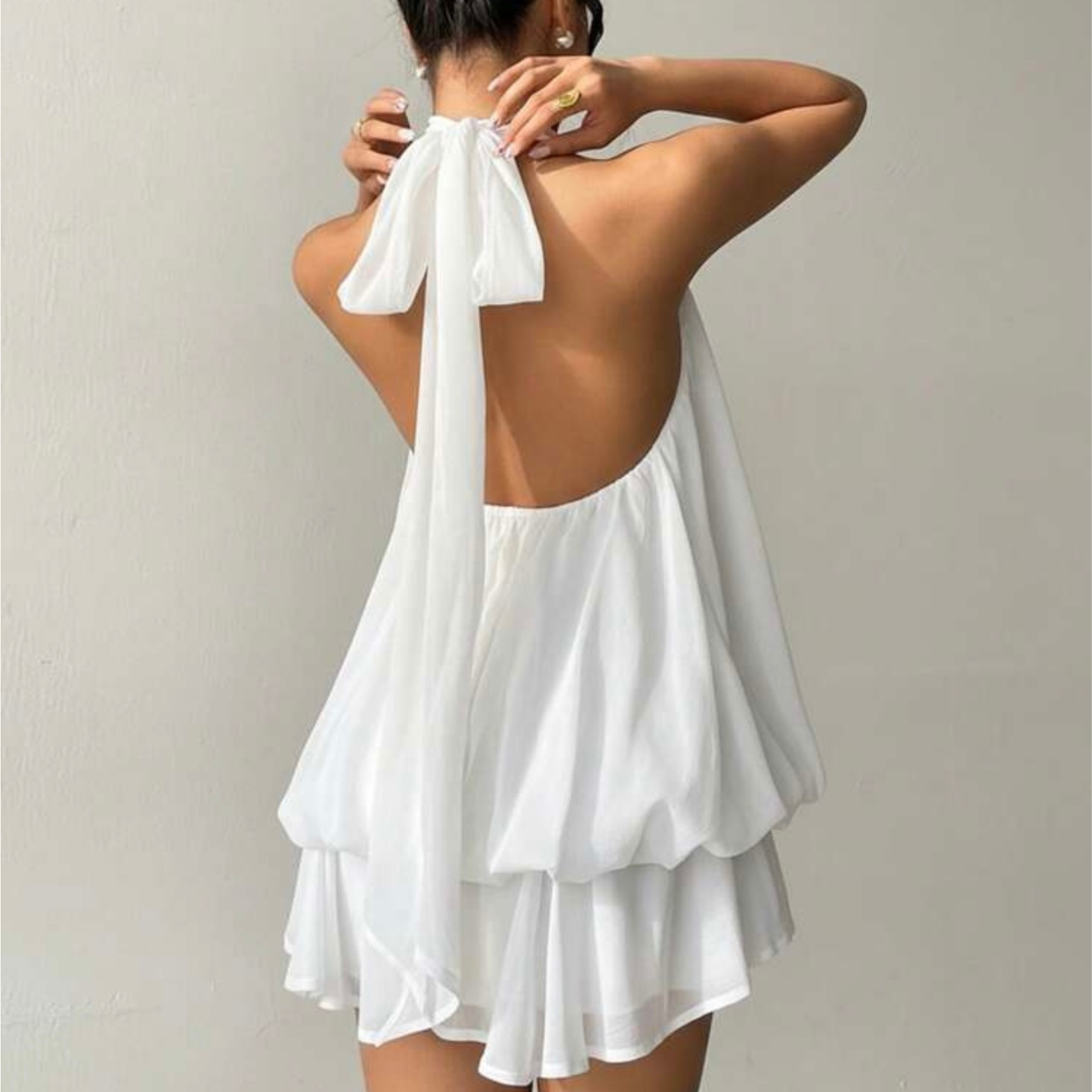 White Mesh Halterneck Mini Dress