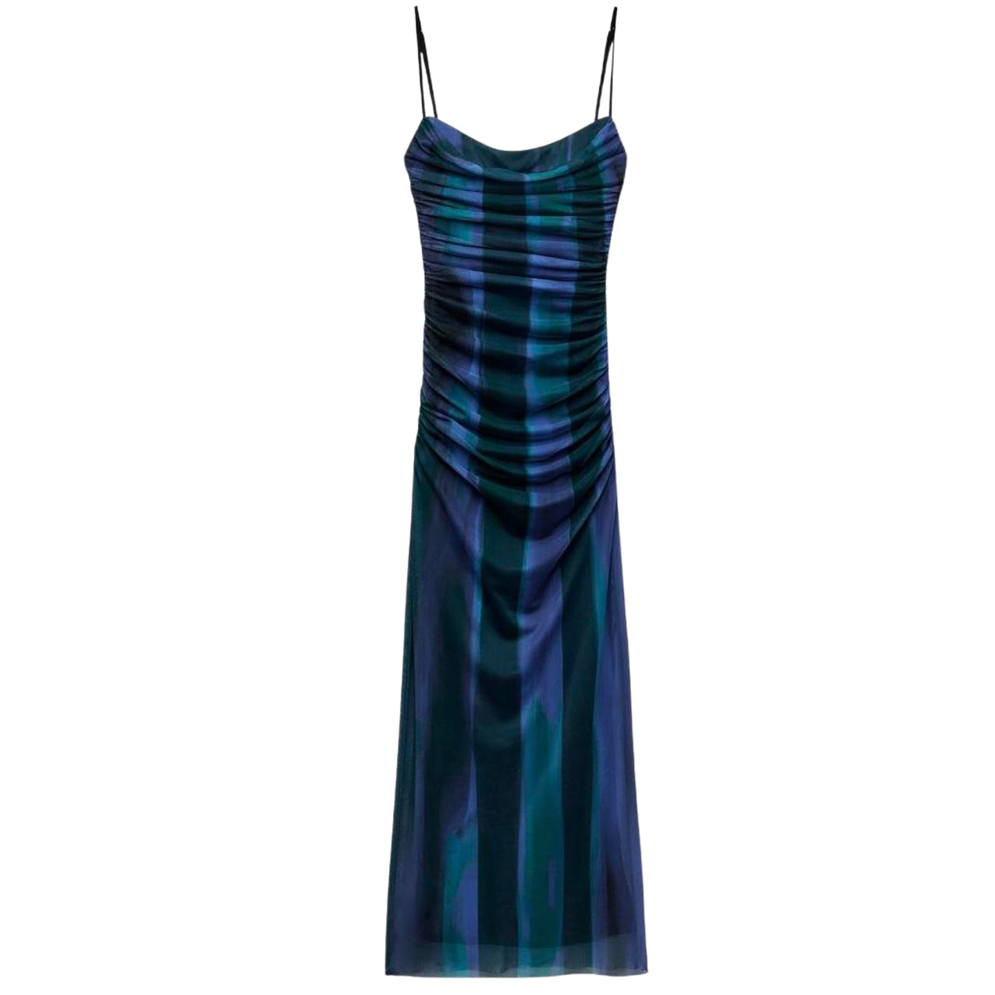Zara Navy Blue Detailed Ruched Maxi Dress