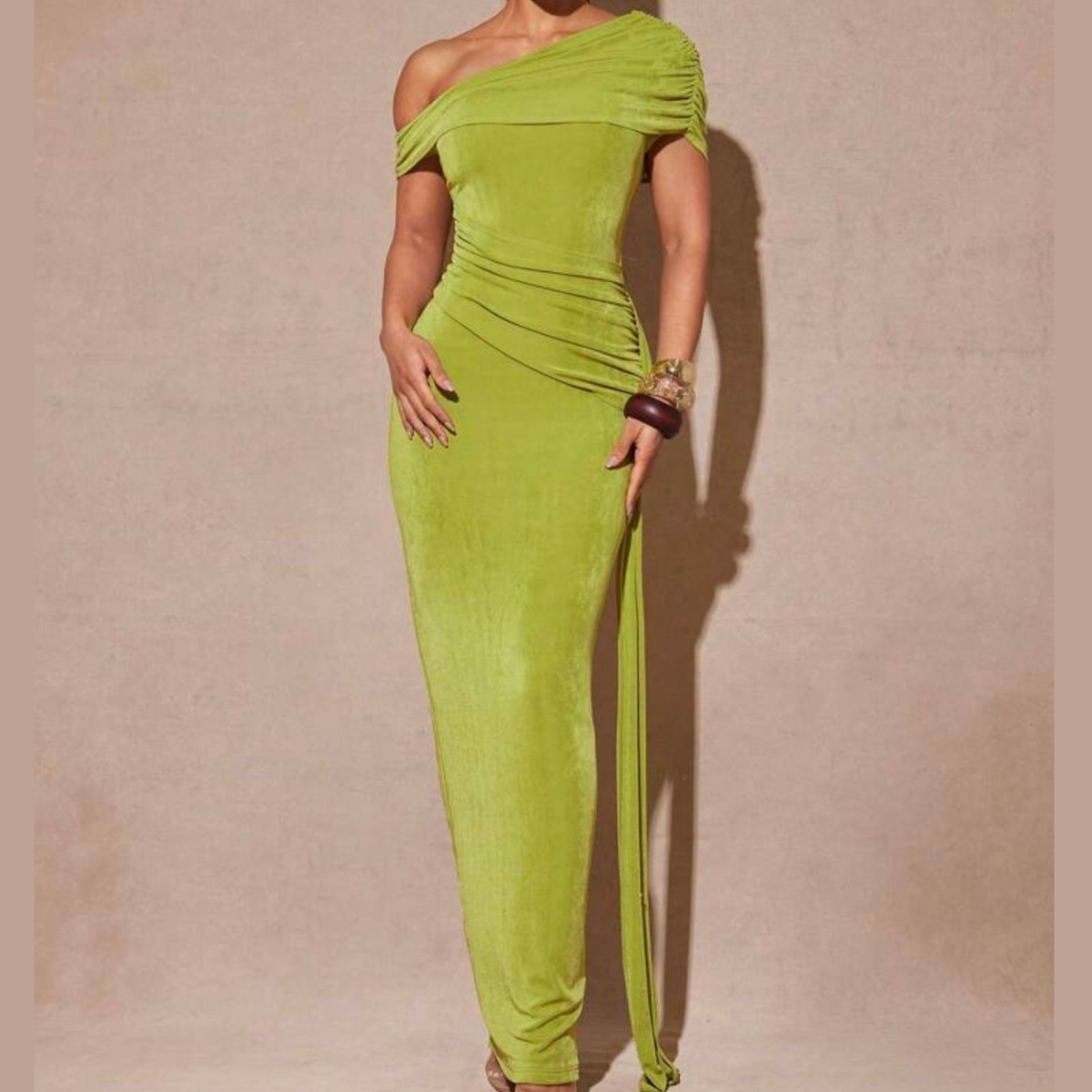 Green One Shoulder Maxi Dress