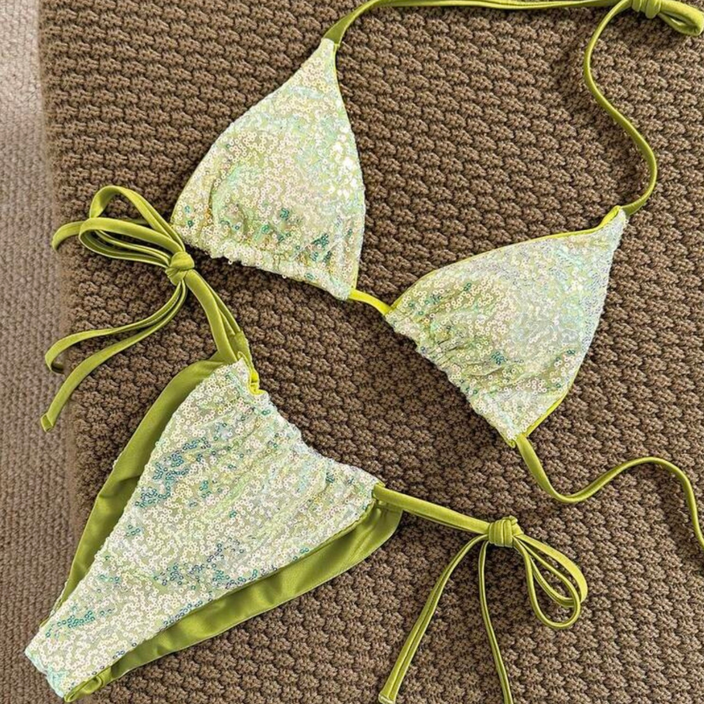 Green Sequin Bikini Set