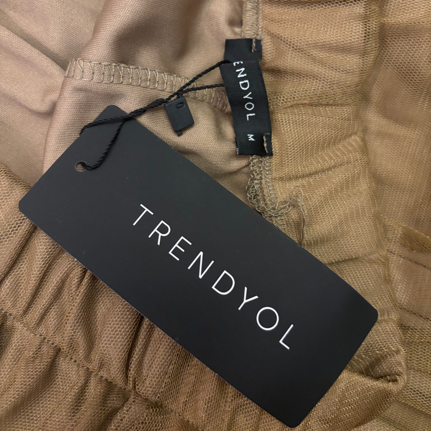 Tan Mesh Pleated Midi Skirt
