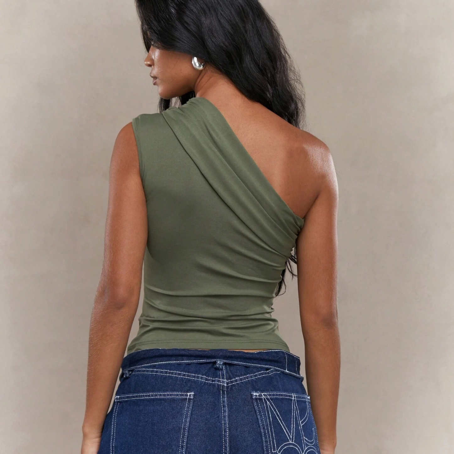 Green Slinky One Shoulder Top