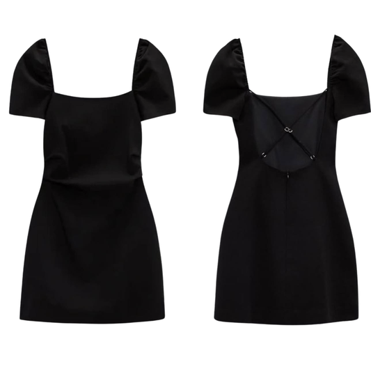 Zara Black Ruffle Sleeve Crossback Mini Dress