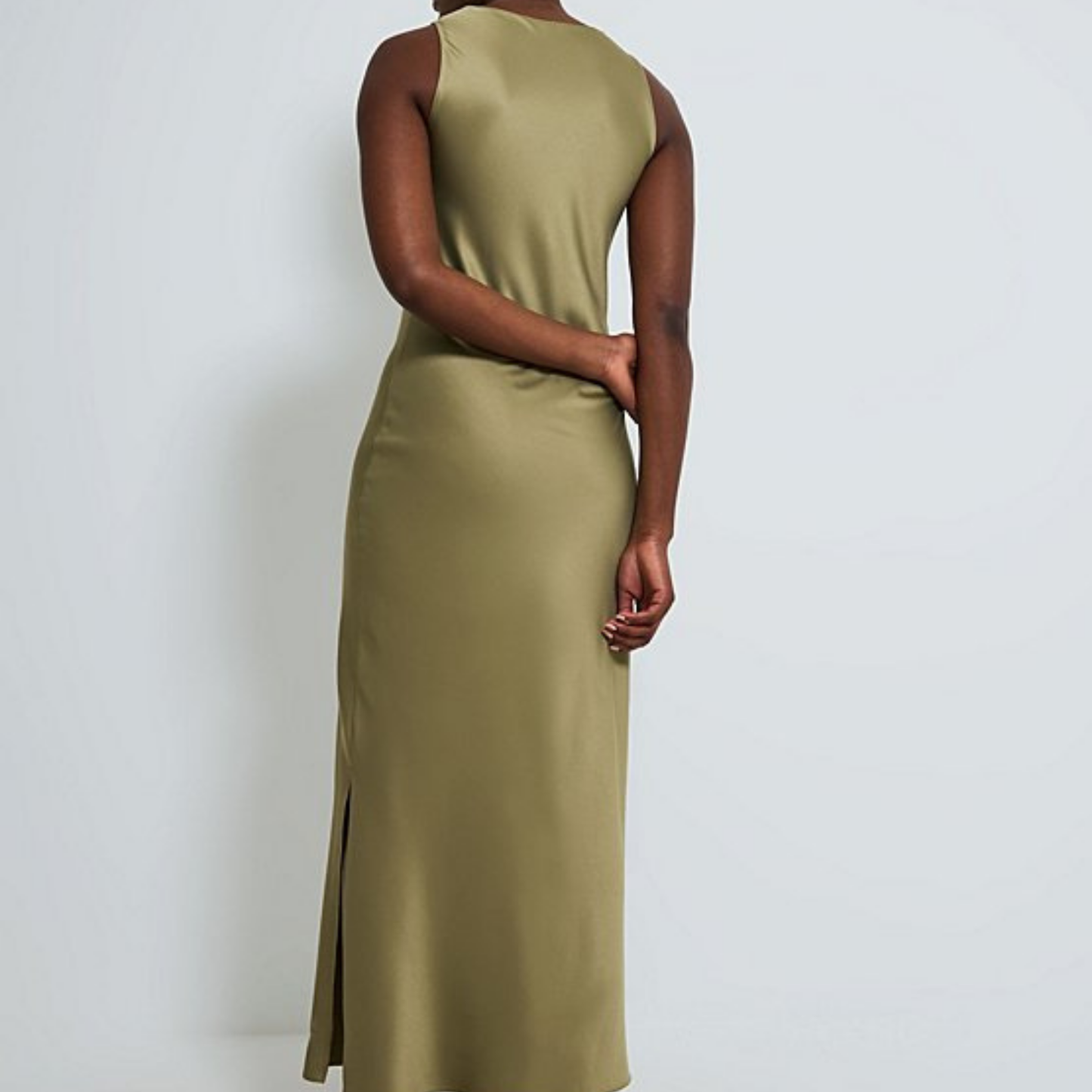 Khaki Satin Maxi Dress