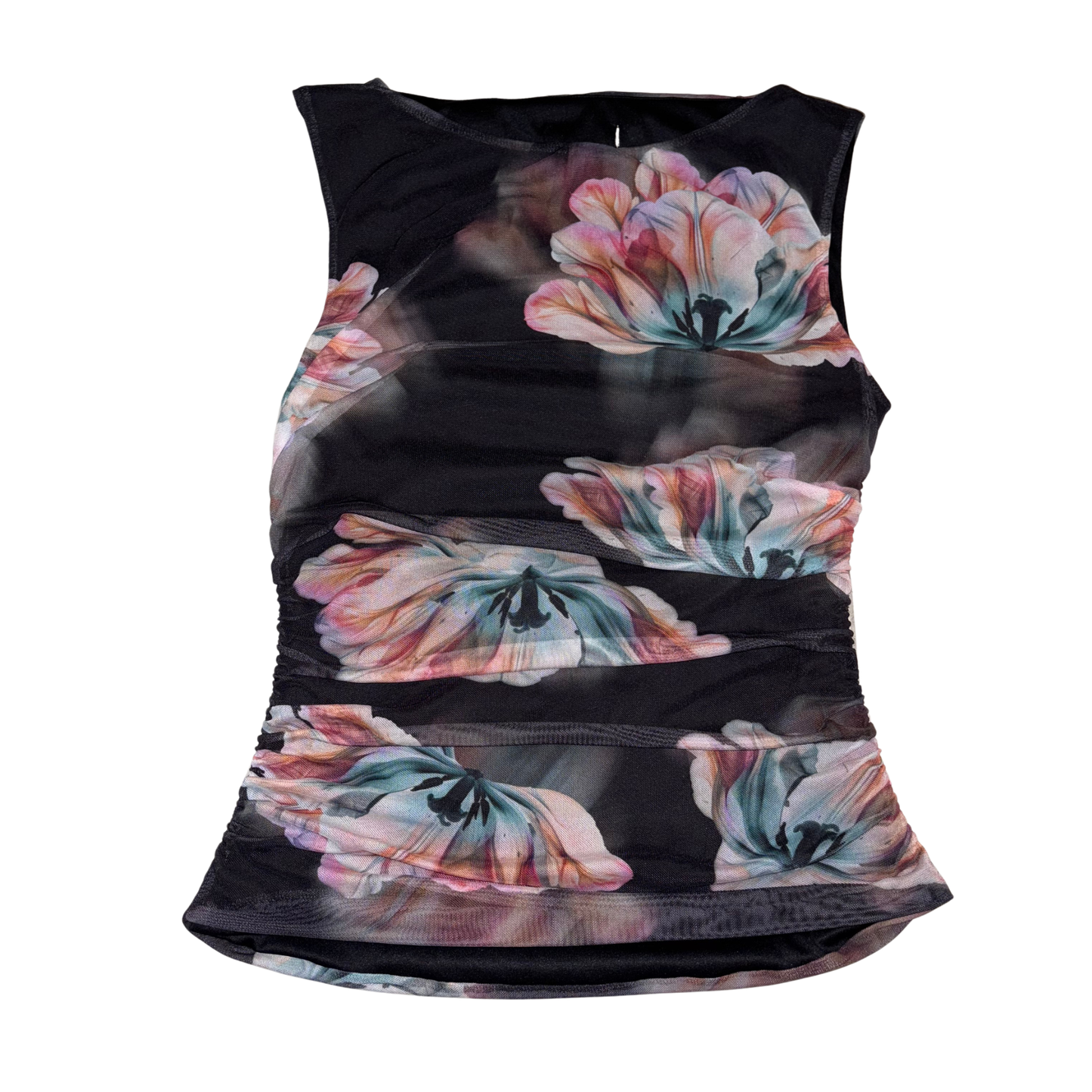 Lipsy Black Mesh Floral Print Top