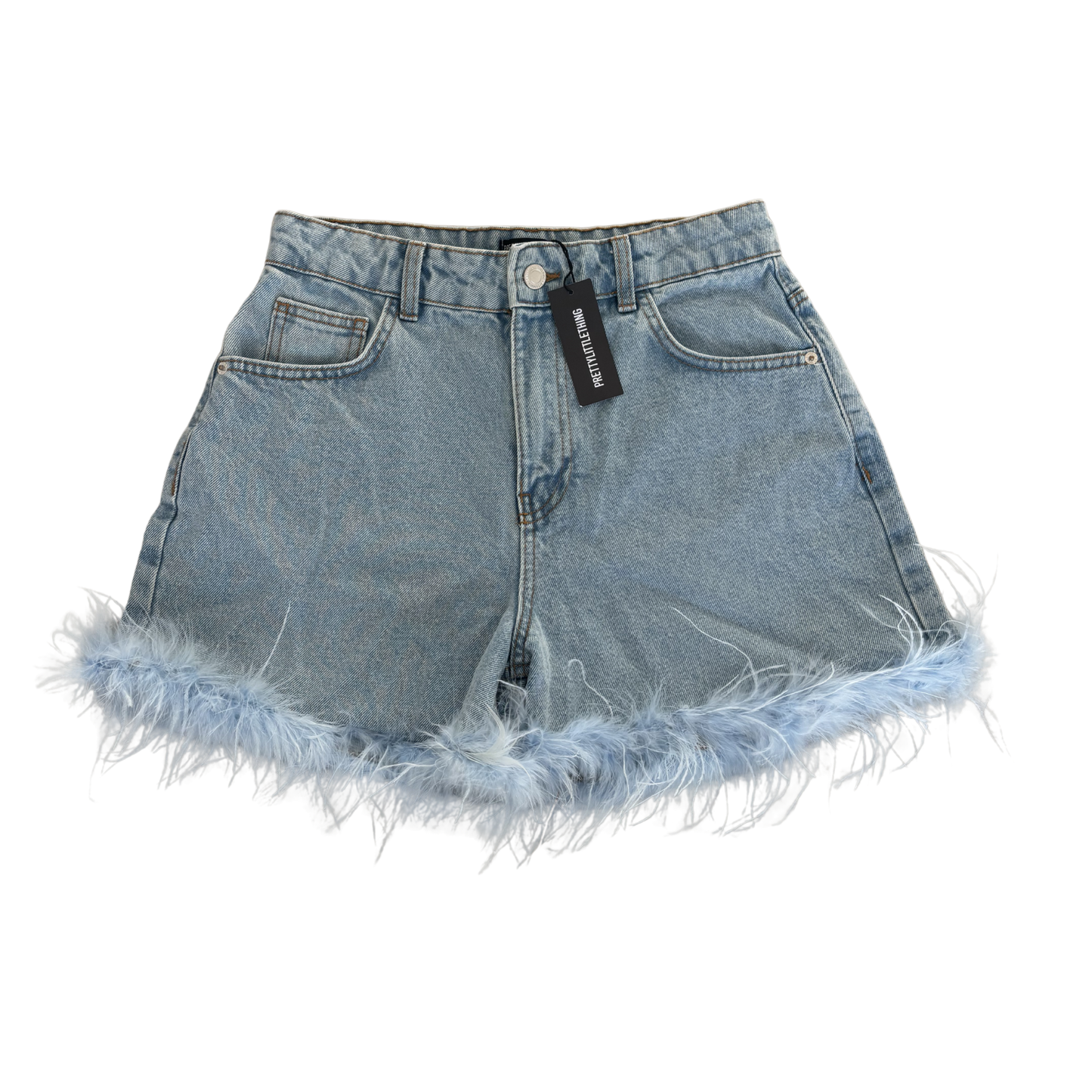 PLT Feather Trim Denim Shorts