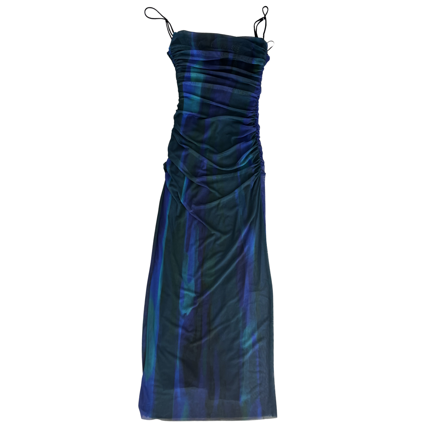 Zara Navy Blue Detailed Ruched Maxi Dress