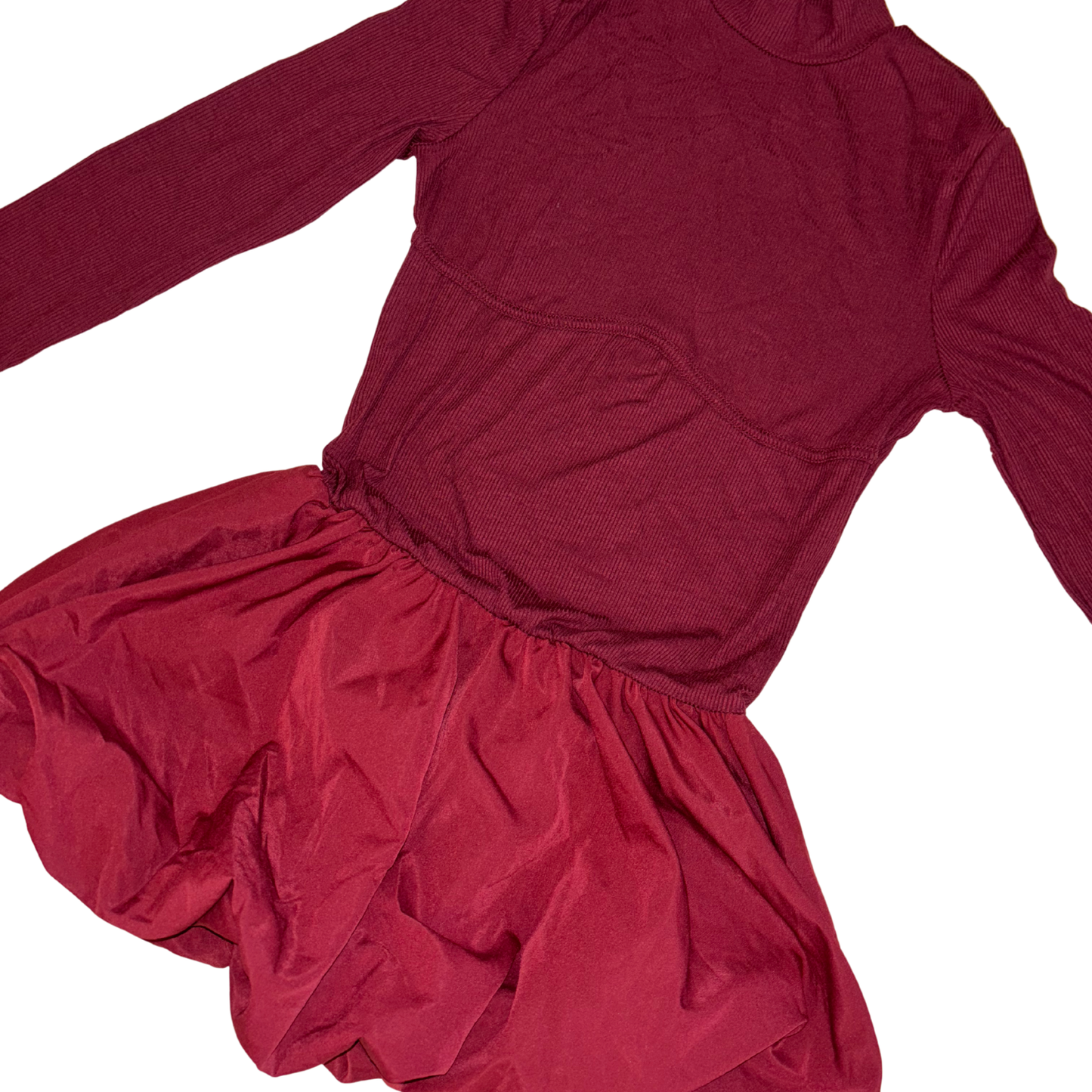 Burgundy Long Sleeve Puff Bottom Mini Dress