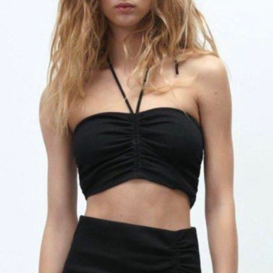Zara Black Ruched Halterneck Top