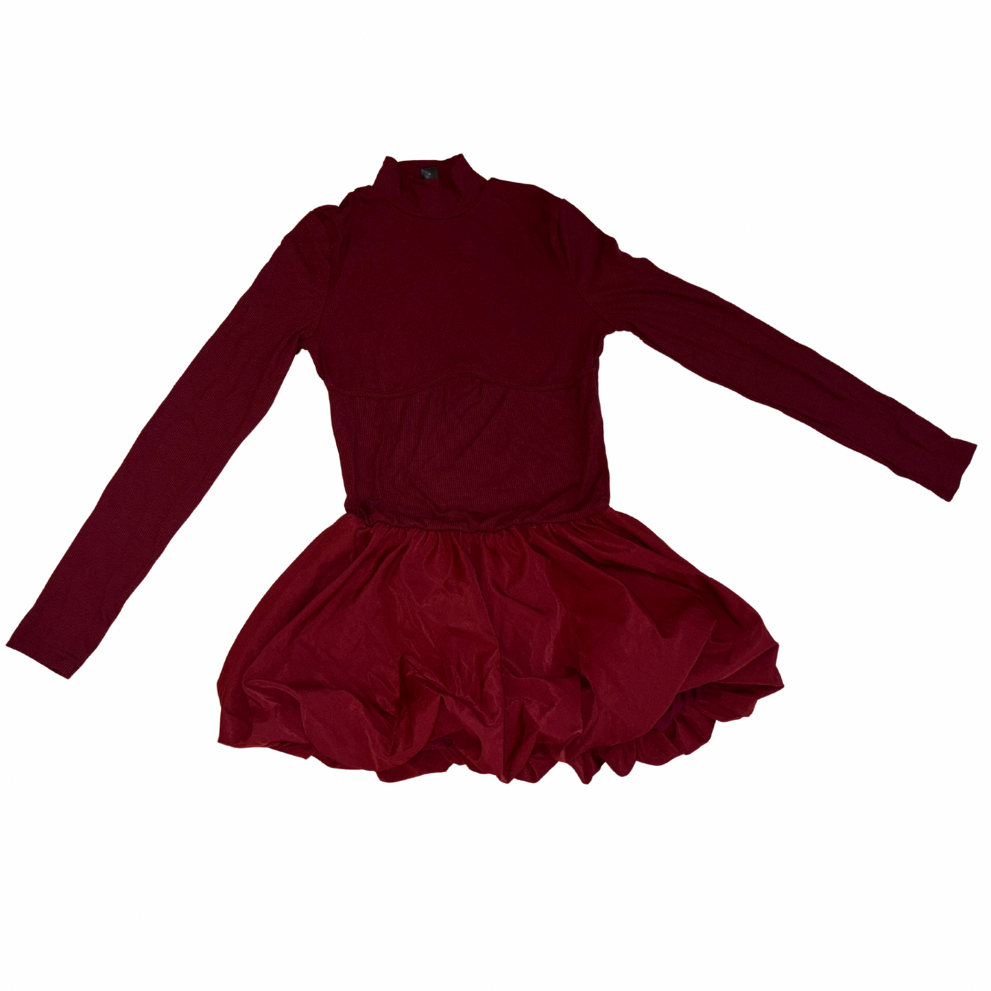 Burgundy Long Sleeve Puff Bottom Mini Dress