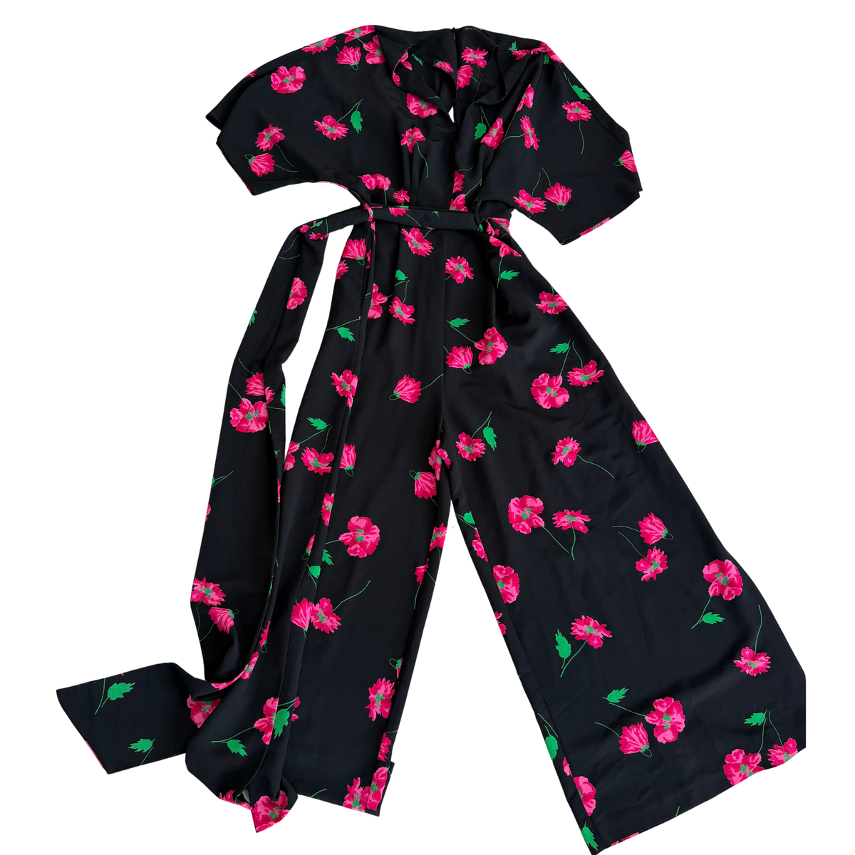 Zara Black Floral Short Sleeve Jumpsuit