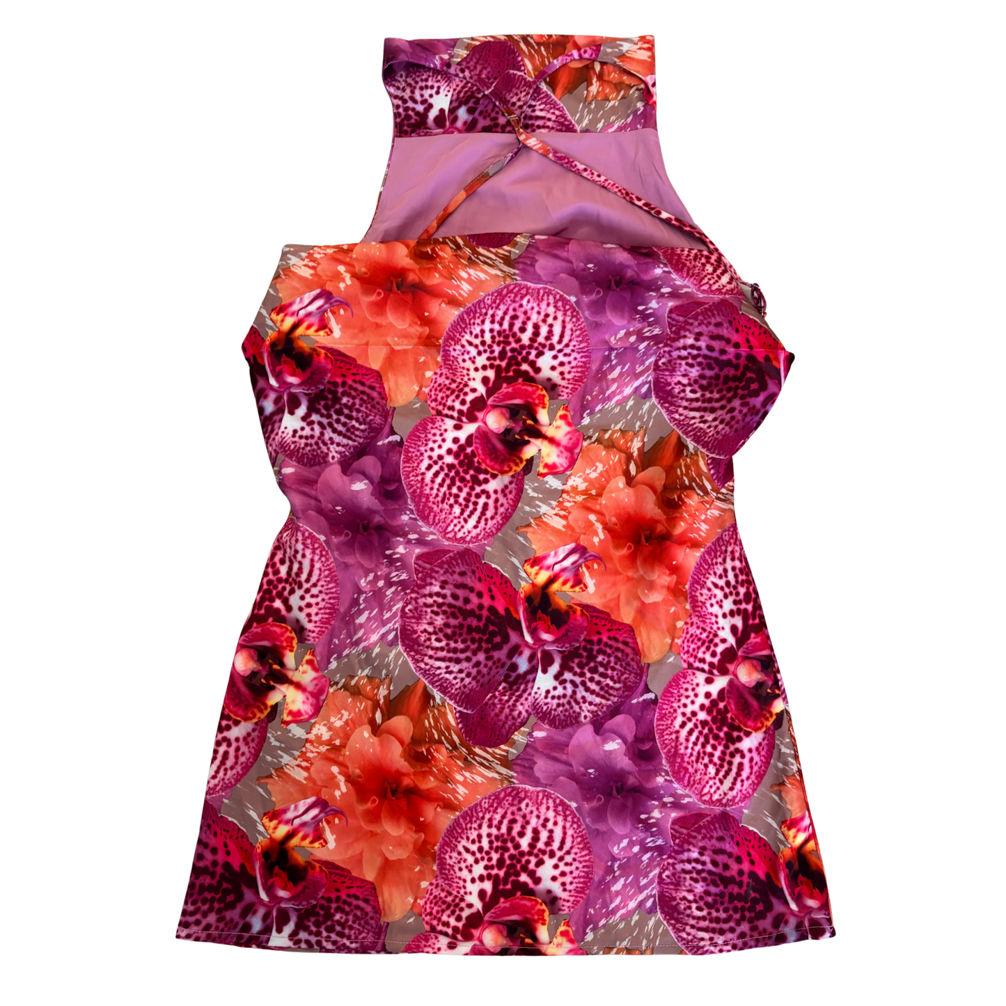 Purple Floral High Neck Backless Mini Dress