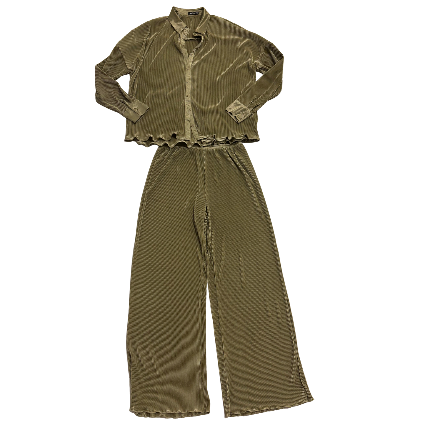Boohoo Plisse Olive Green Co-Ord