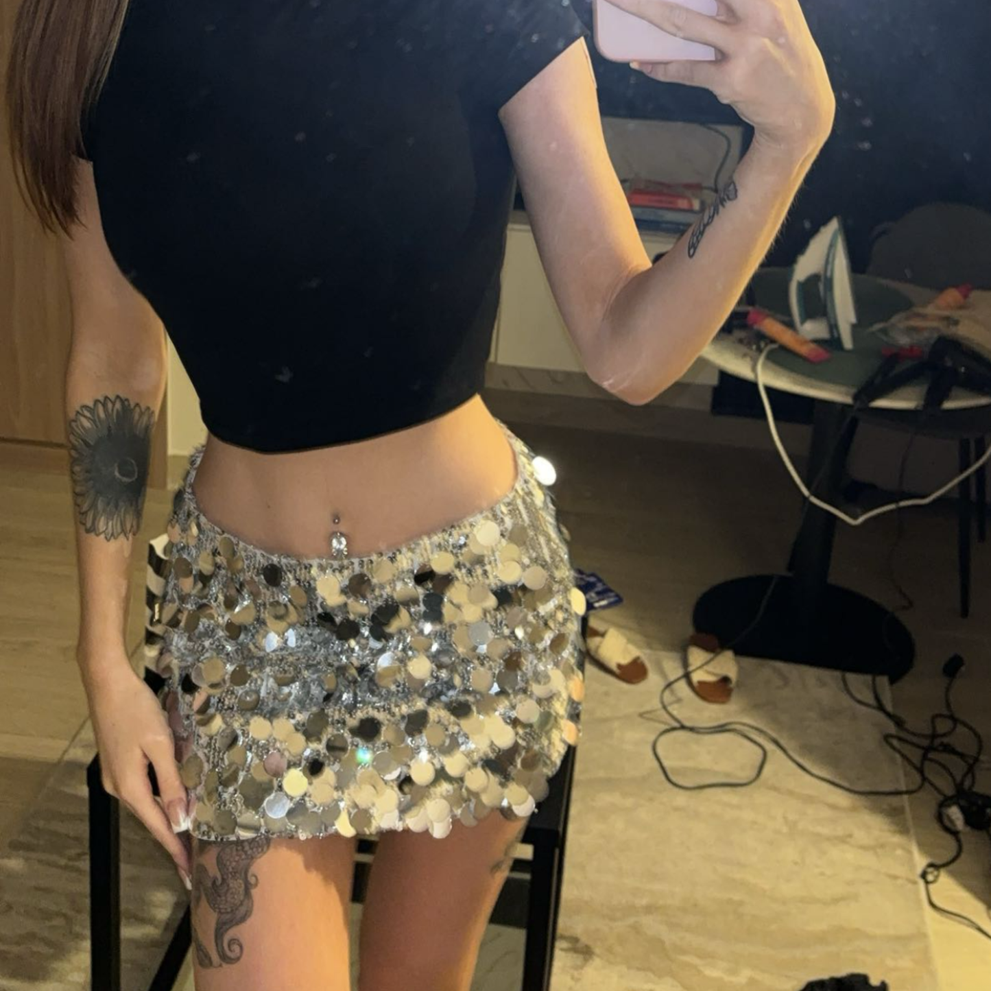 Edikted Silver Sequin Mini Skirt