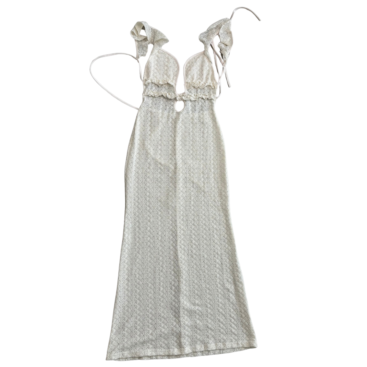 White Lace Frilly Maxi Dress