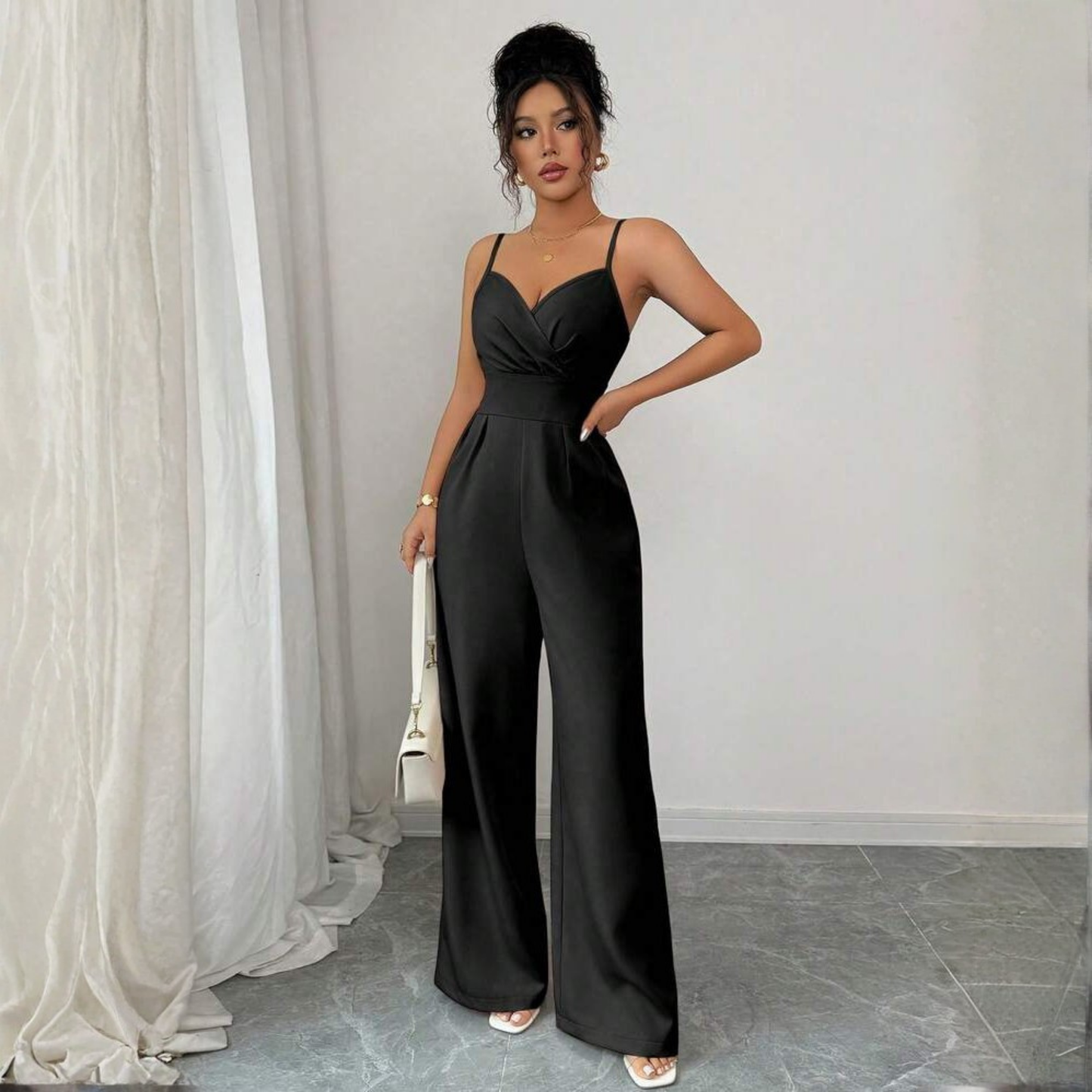 Black Satin Wide Leg Jumpsuit