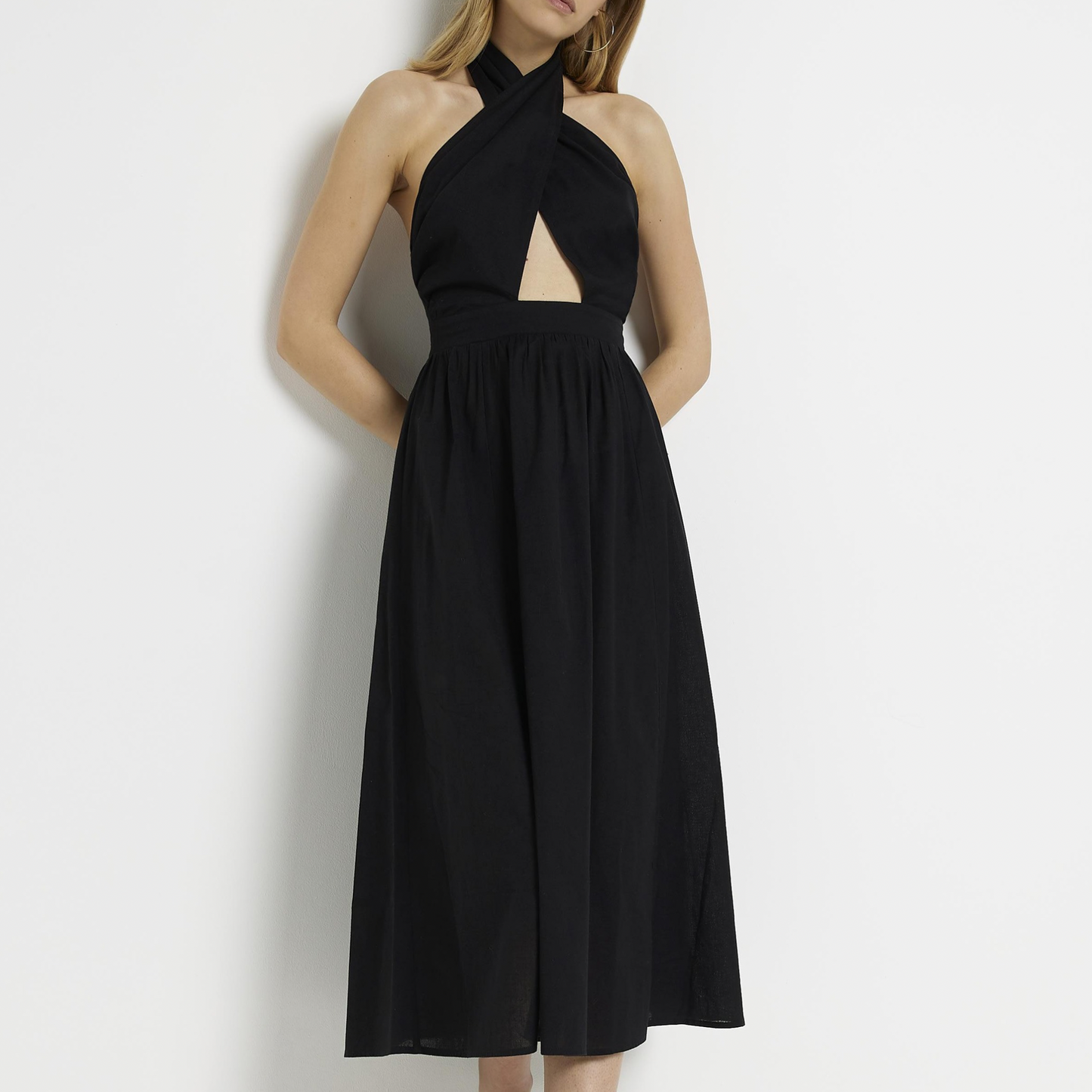 River Island Black Halterneck Maxi Dress