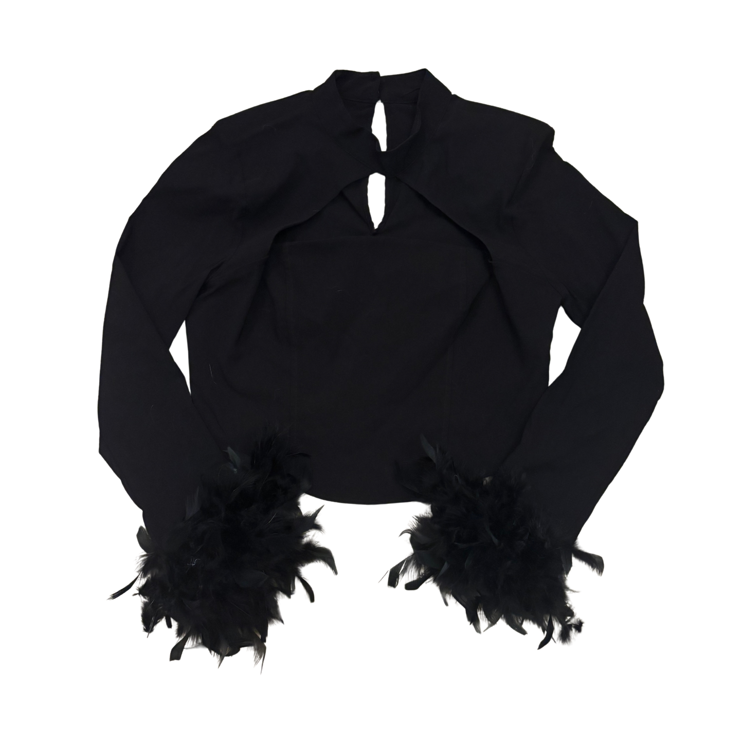 River Island Black Long Sleeve Feather Cuff Top