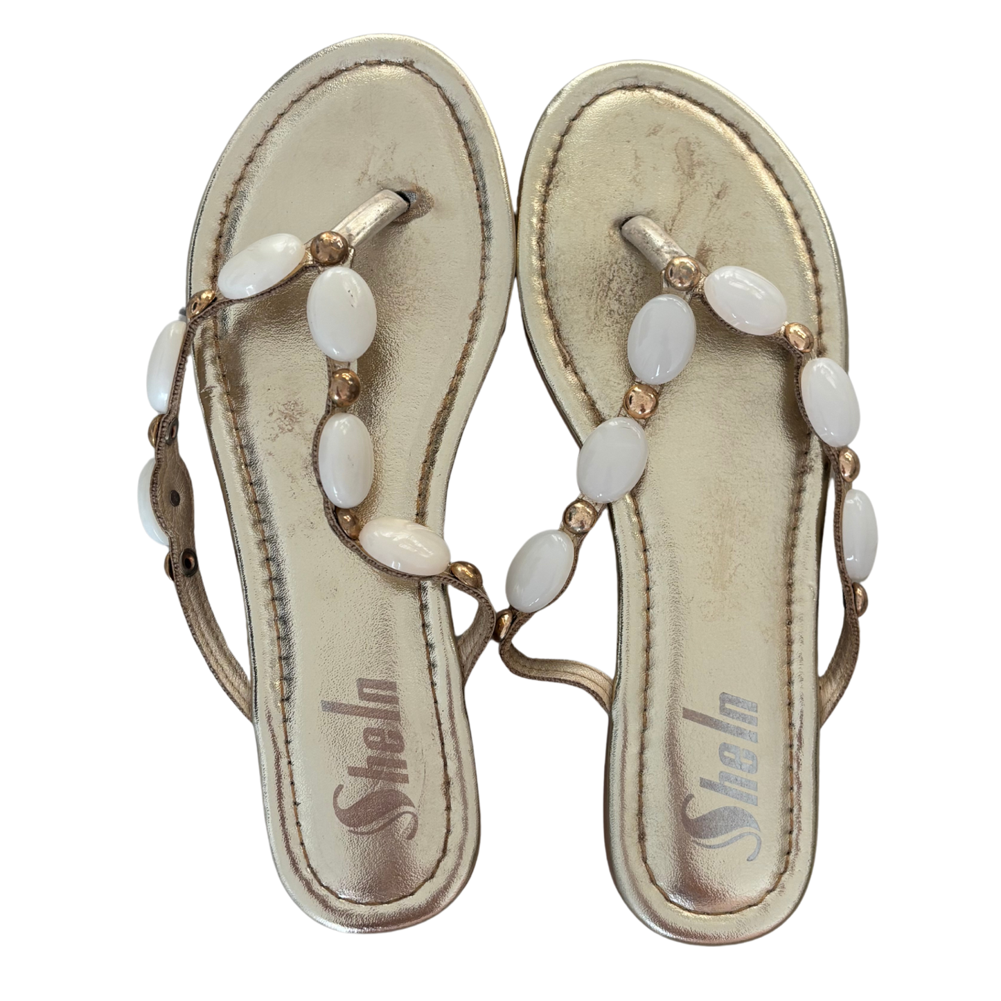 Gold Shell Detail Flip Flops