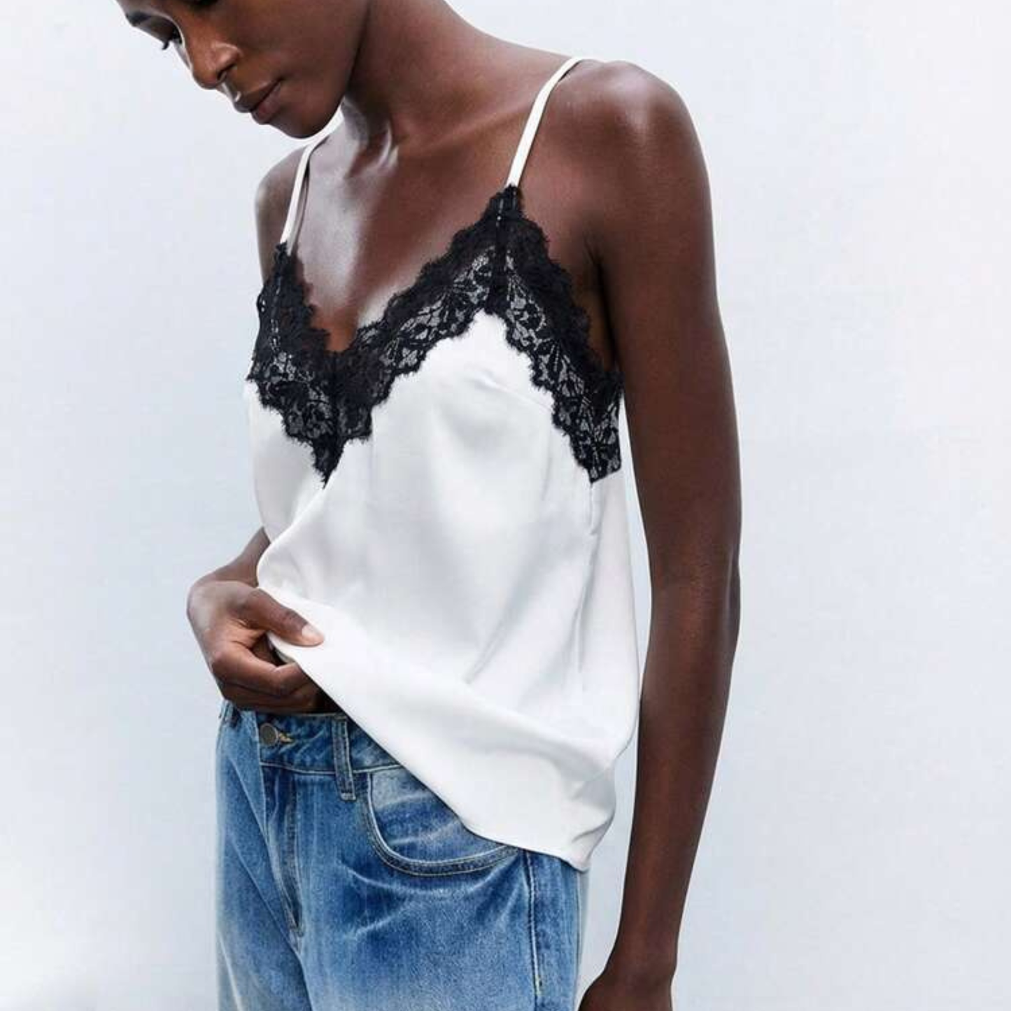 Topshop Satin & Lace Top
