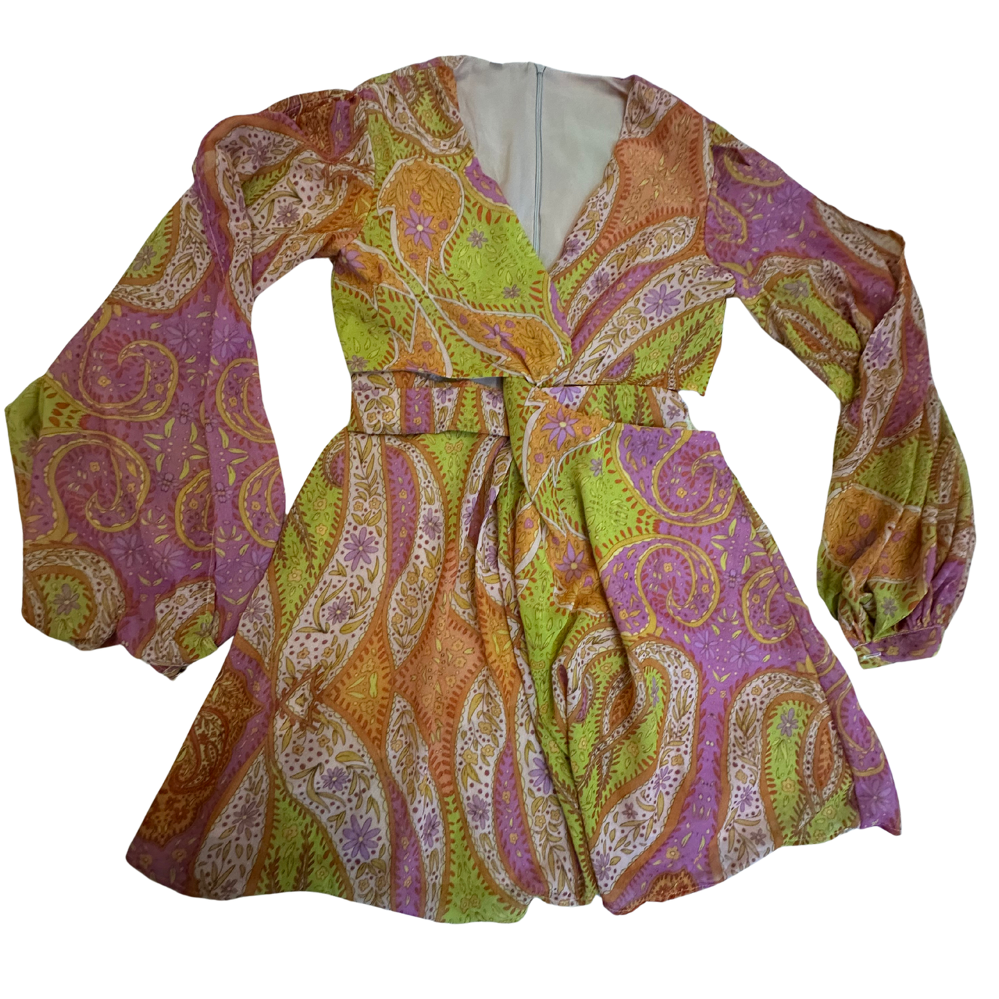 Patterned Cut Out Waist Mini Dress