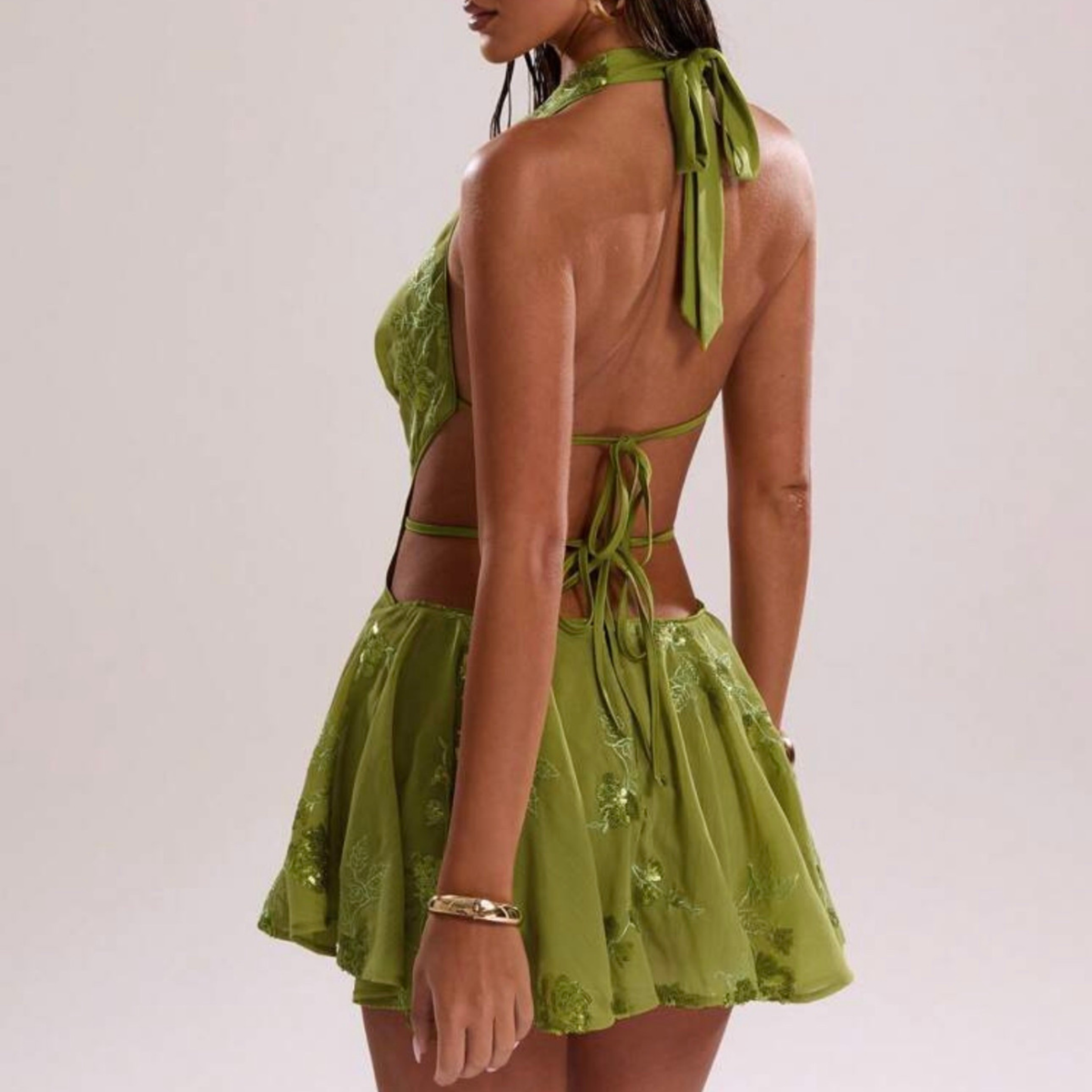 Green Halterneck Sequin Mini Dress