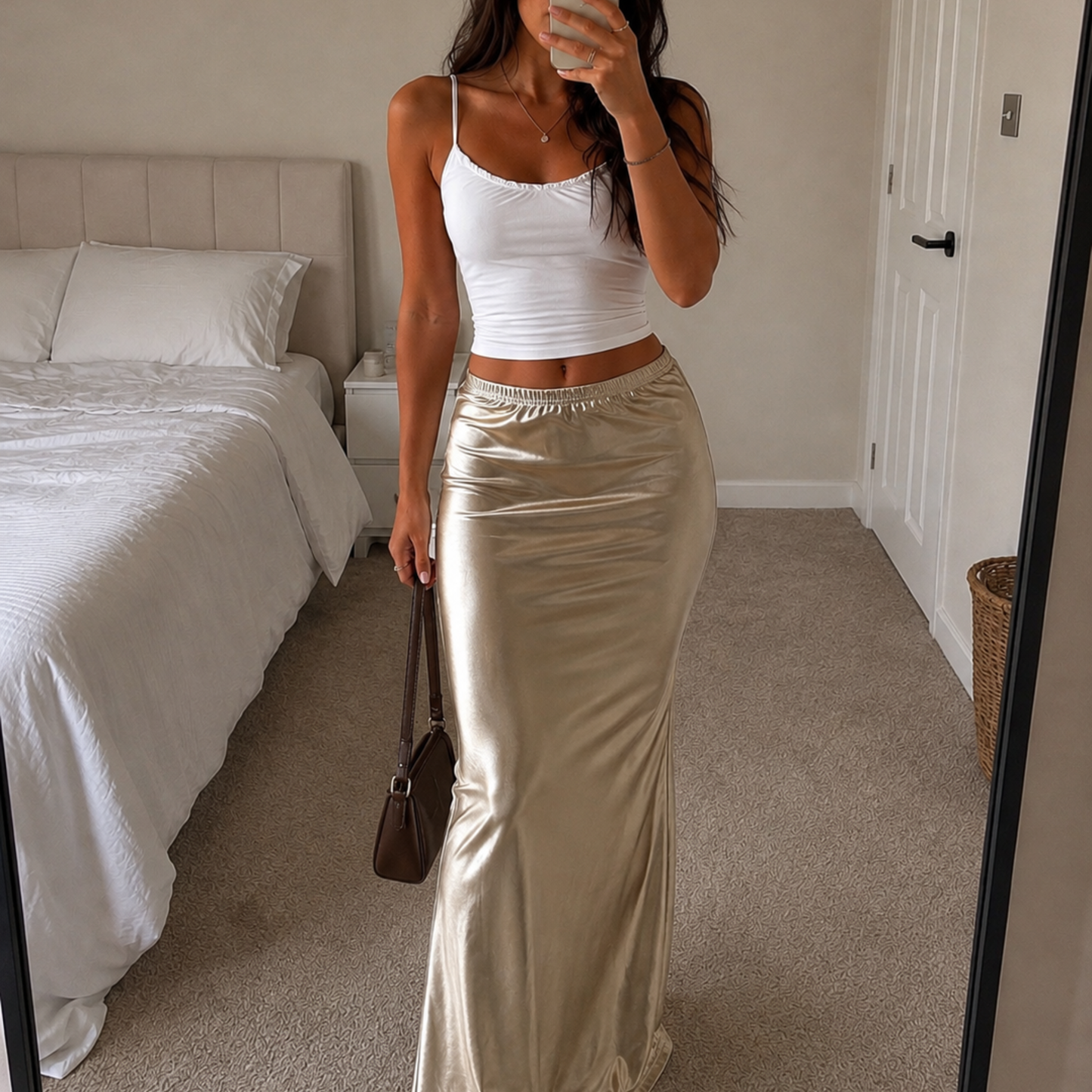 PLT Gold Maxi Skirt