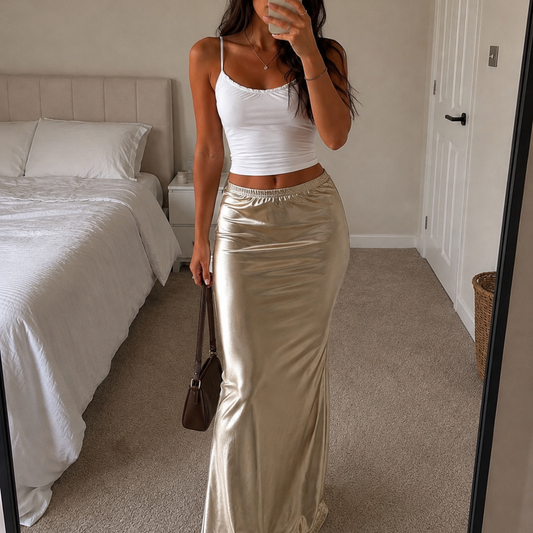 PLT Gold Maxi Skirt